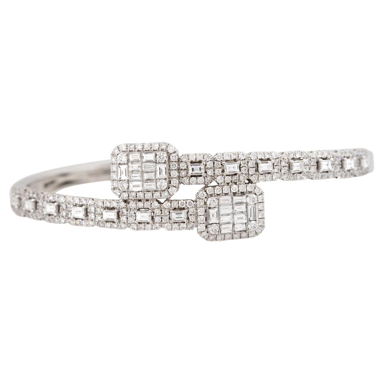 4.05 Carat Multi-Shape Diamond Bypass Cuff Bracelet 14 Karat In Stock
