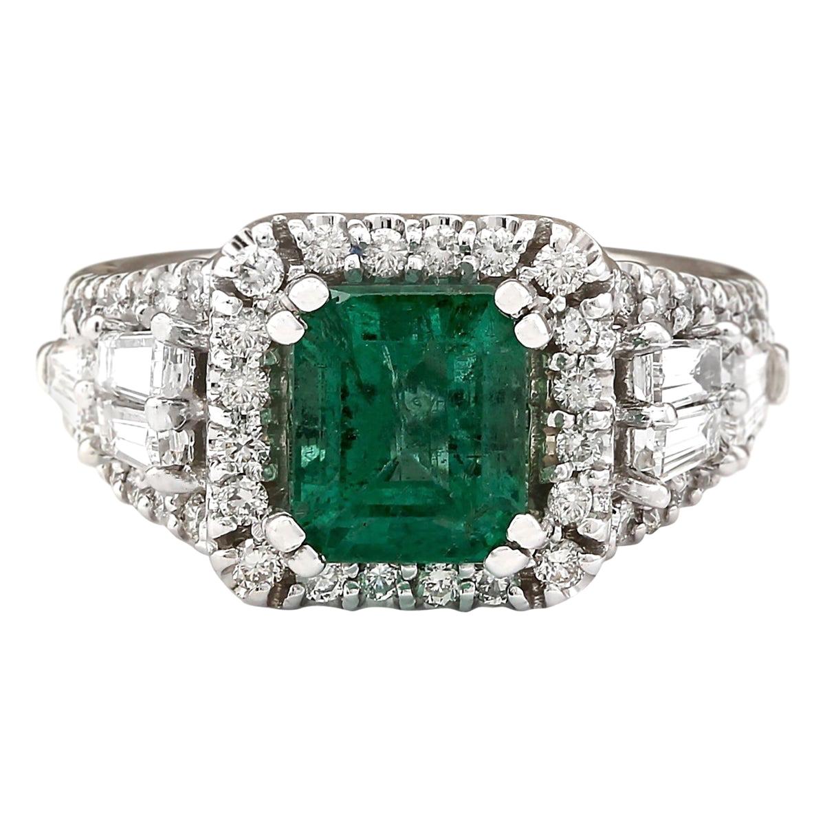4.05 Carat Natural Emerald 18 Karat White Gold Diamond Ring