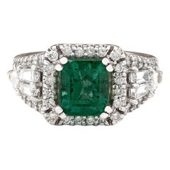 4.05 Carat Natural Emerald 18 Karat White Gold Diamond Ring