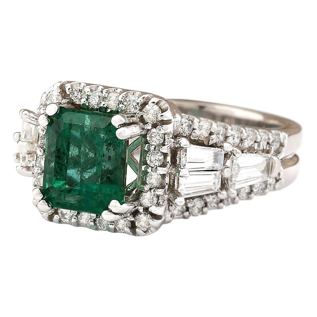 Stamped: 18K White Gold<br>Total Ring Weight: 7.7 Grams<br>Ring Length: N/A<br>Ring Width: N/A<br>Gemstone Weight: Total Natural Emerald Weight is 2.65 Carat (Measures: 7.80x6.62 mm)<br>Color: Green<br>Diamond Weight: Total Natural Diamond Weight is