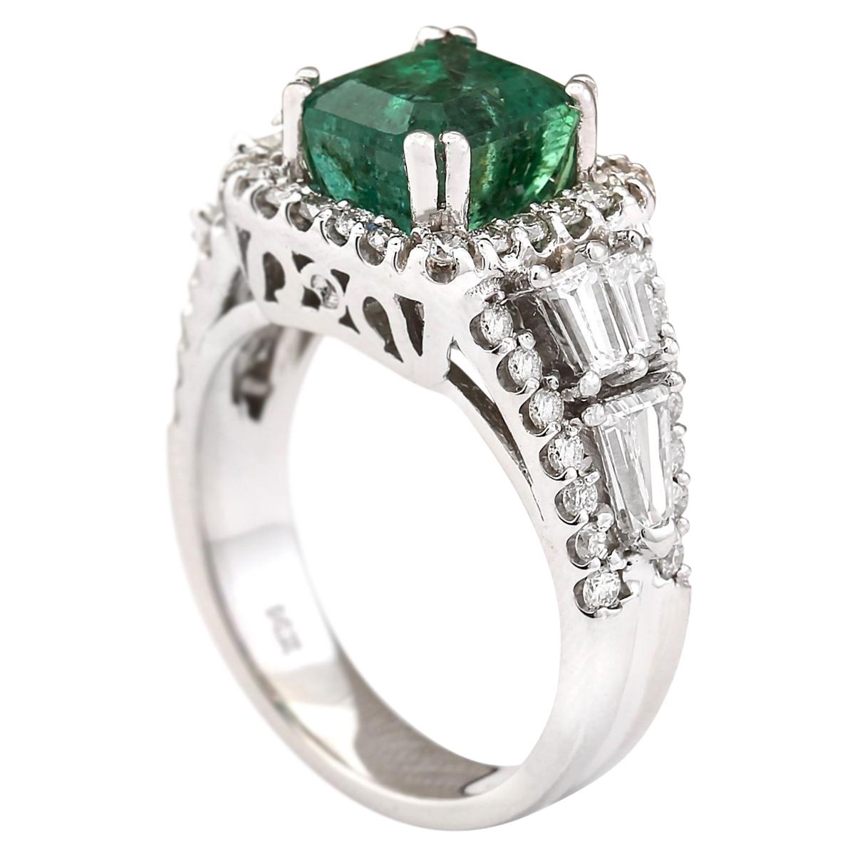 4.05 Carat Natural Emerald 18 Karat White Gold Diamond Ring In New Condition In Los Angeles, CA