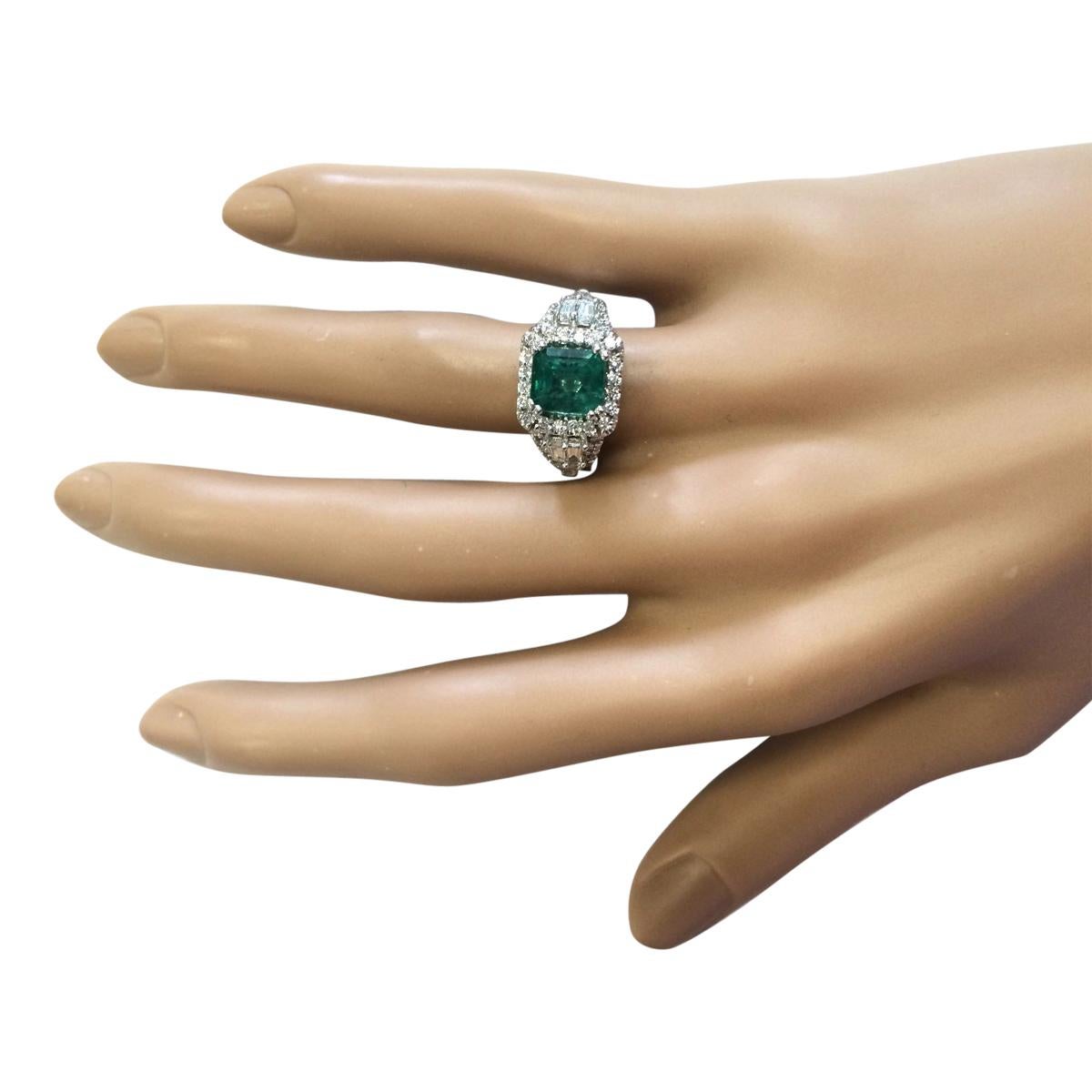 Women's 4.05 Carat Natural Emerald 18 Karat White Gold Diamond Ring