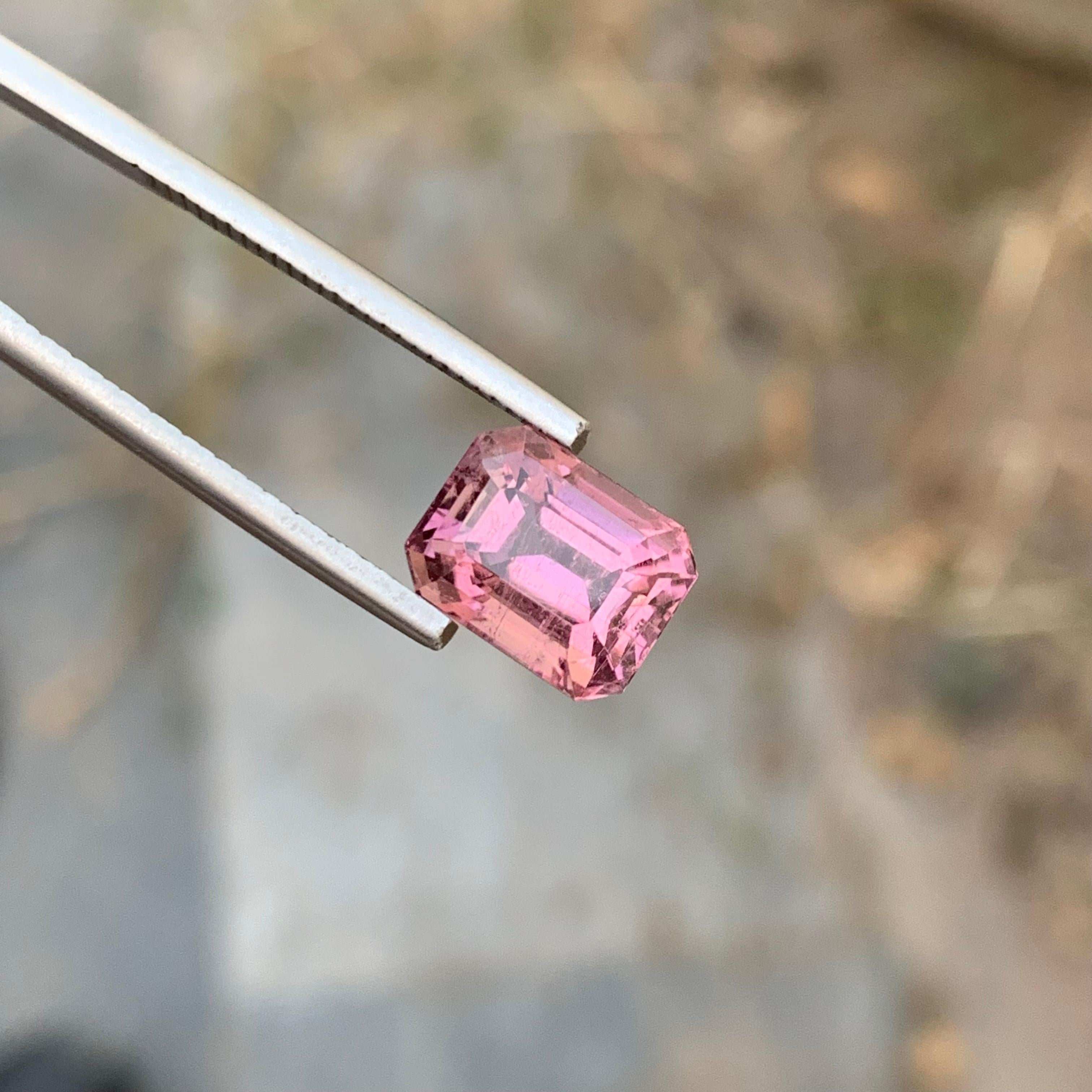 Arts and Crafts 4.05 Carat Natural Loose Pink Tourmaline Emerald Shape Gem For Jewellery Making  For Sale