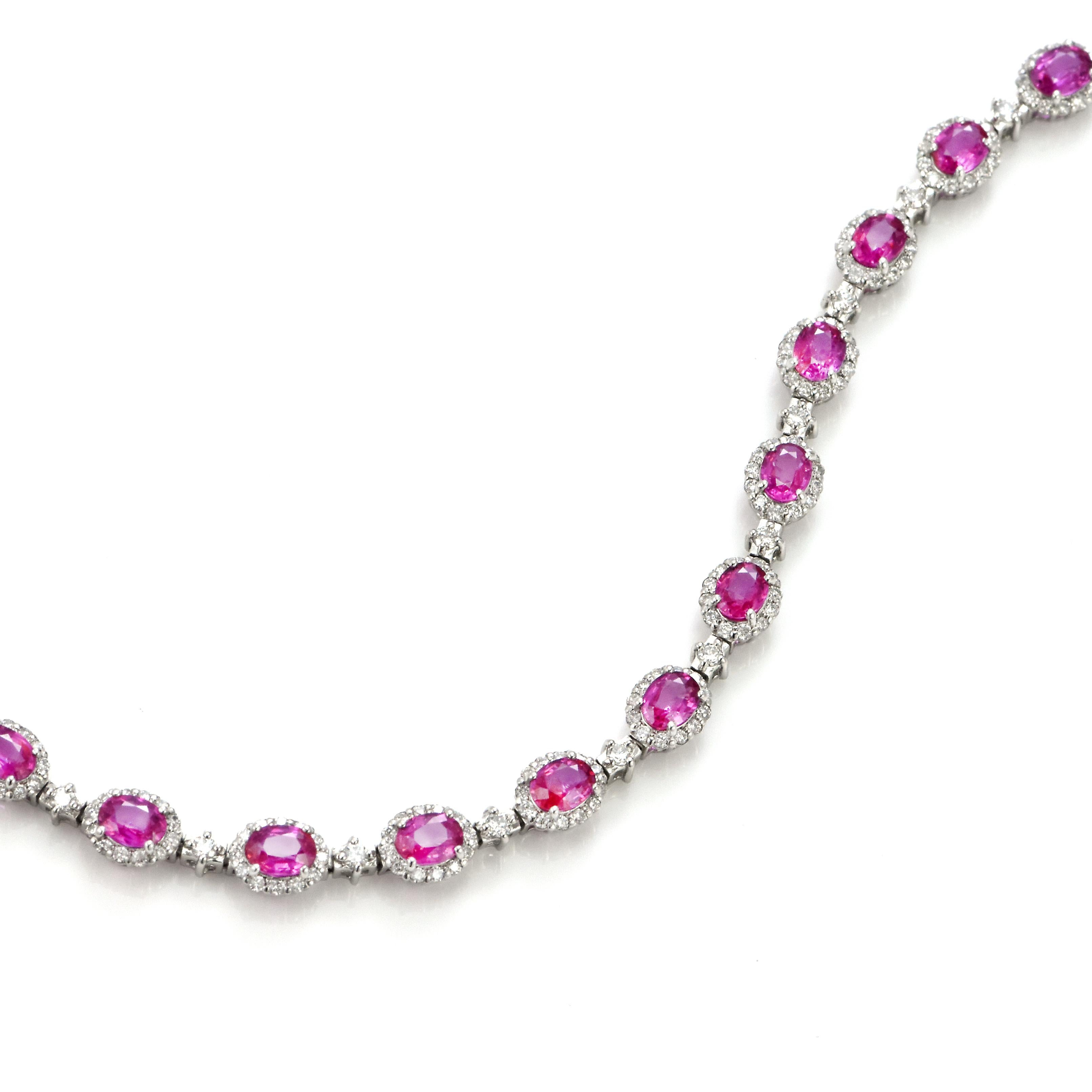 Oval Cut 4.05 Carat Natural Unheated Rubies and Diamonds Tennis Bracelet Made in Platinum For Sale