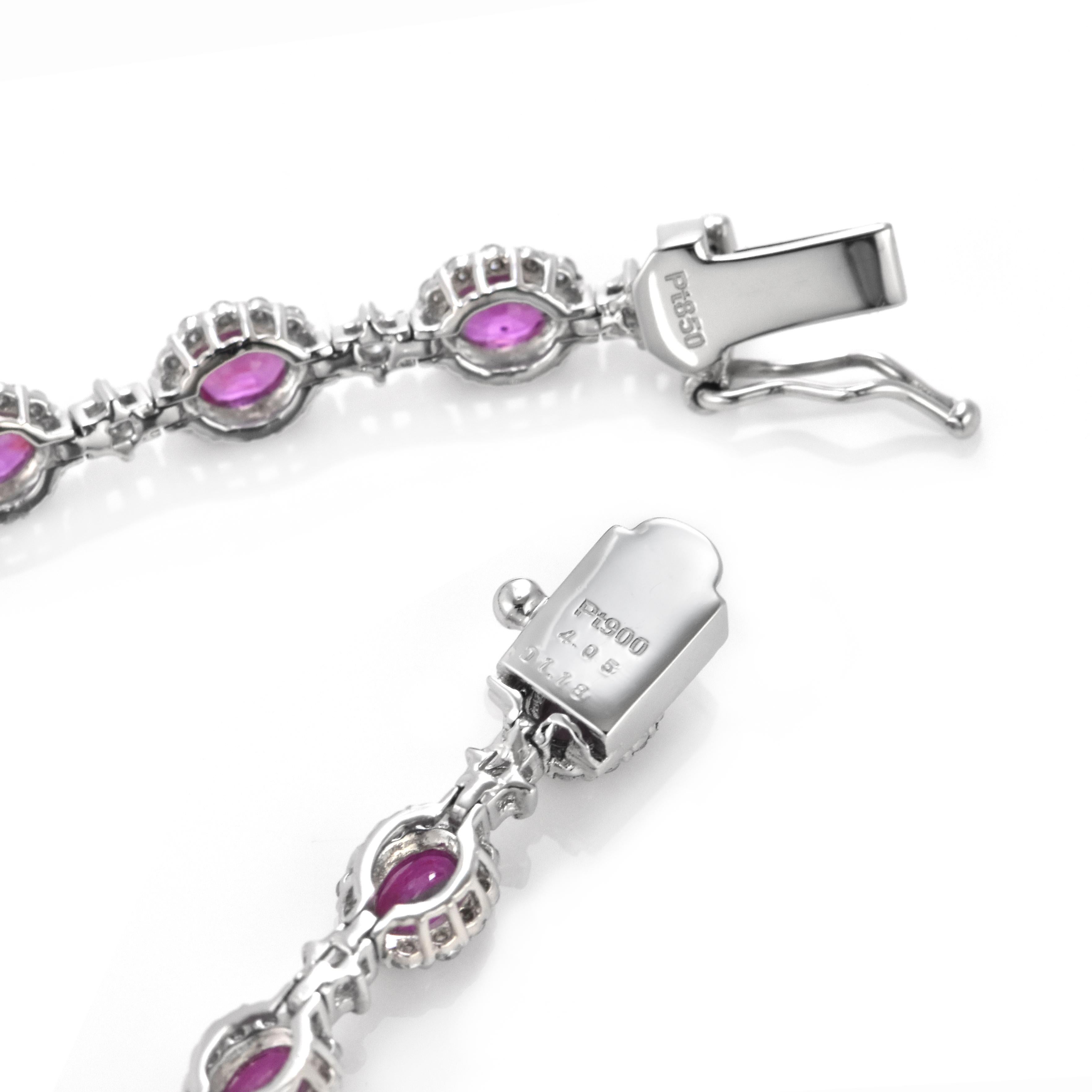 Women's 4.05 Carat Natural Unheated Rubies and Diamonds Tennis Bracelet Made in Platinum For Sale