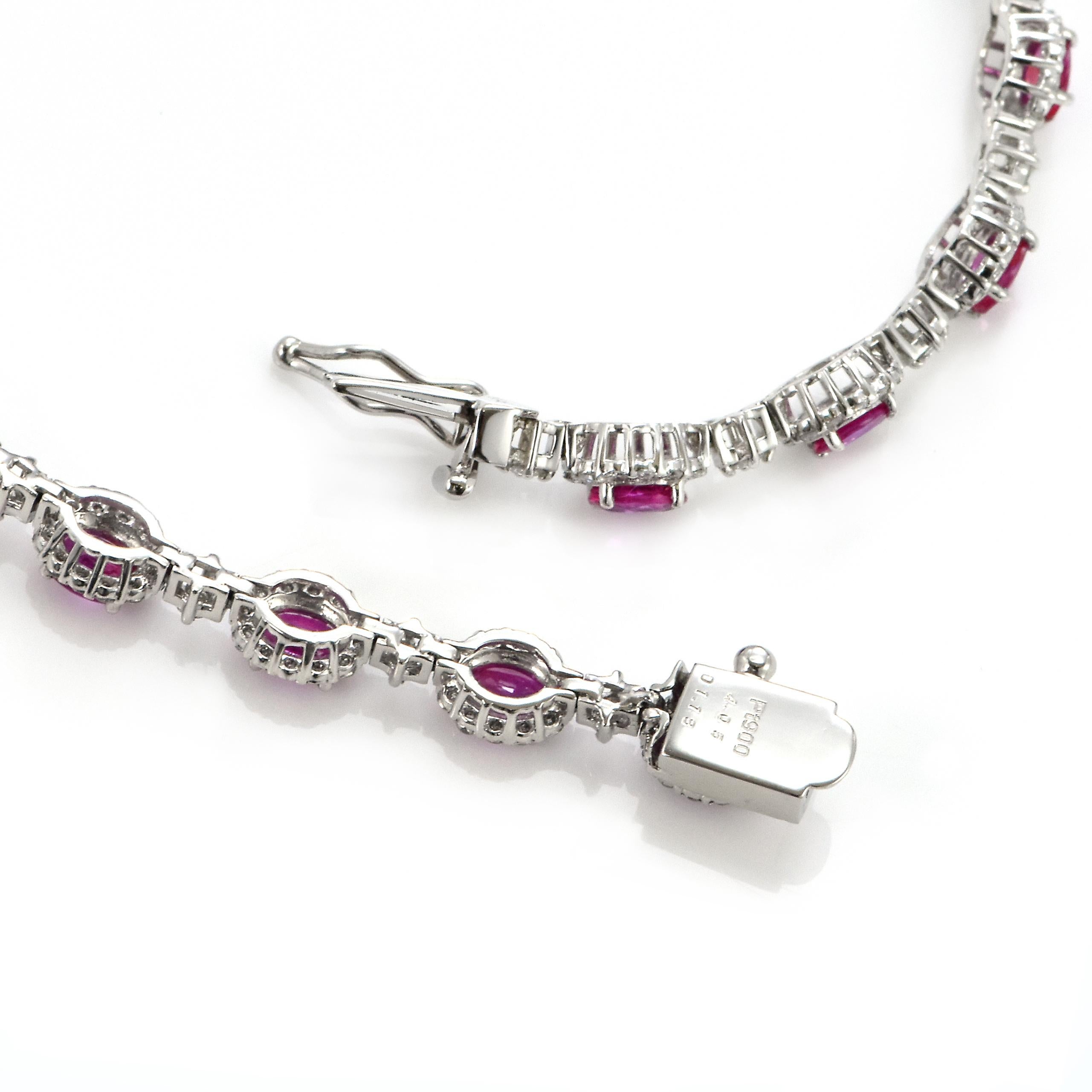 4.05 Carat Natural Unheated Rubies and Diamonds Tennis Bracelet Made in Platinum For Sale 2