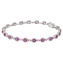 4.05 Carat Natural Unheated Rubies and Diamonds Tennis Bracelet Made in Platinum