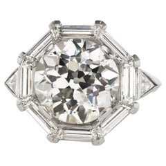 4.05-Carat Old European Cut Diamond Art Deco Ring