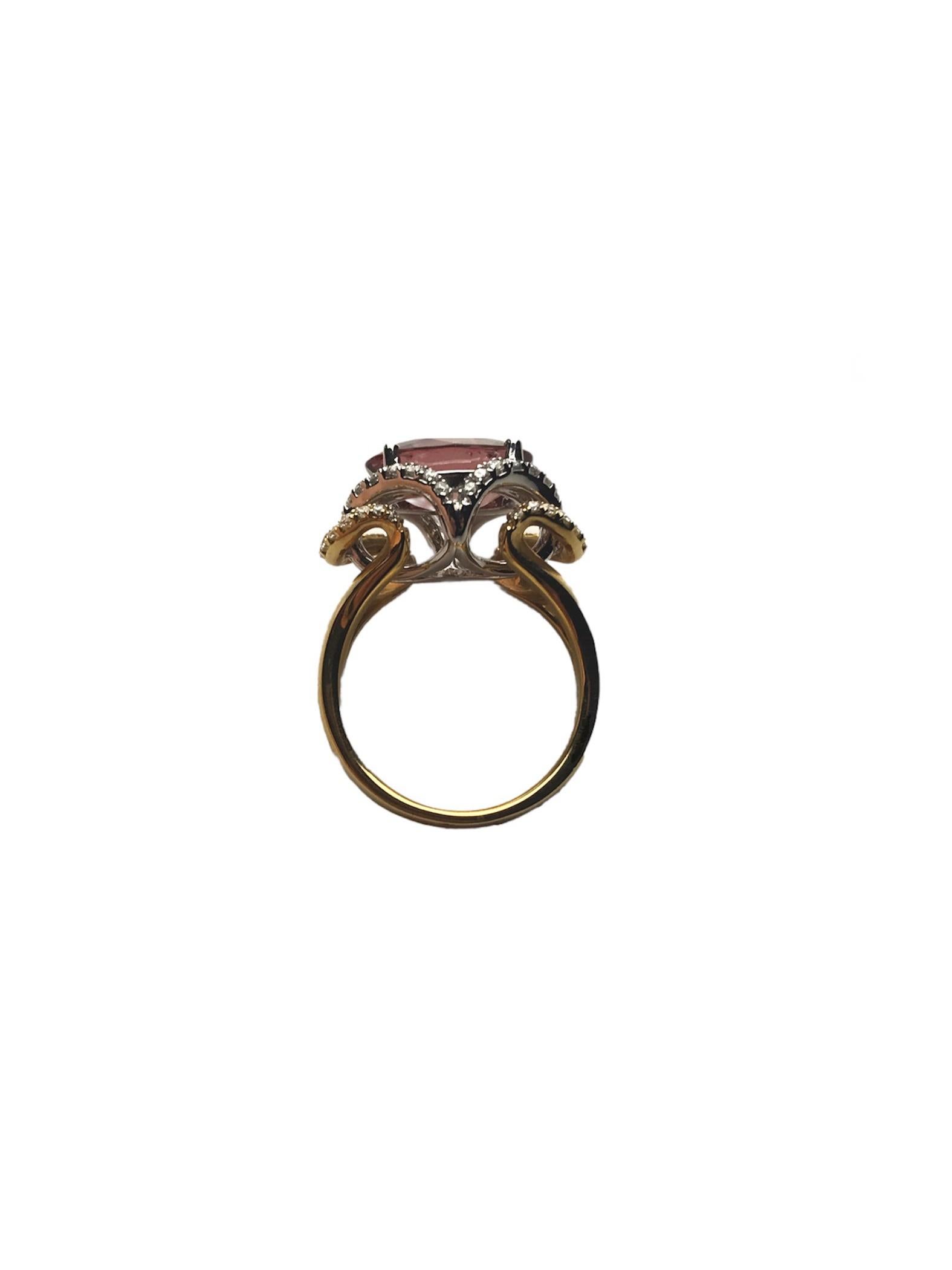 4,05 Karat Oval Cut Pfirsich Granat und Diamant-Ring in 18k Y/W Gold ref990 im Angebot 1