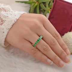 Zambian Emerald Full Eternity Band Ring 14k Yellow Gold 4.05ct Luxury Jewelry