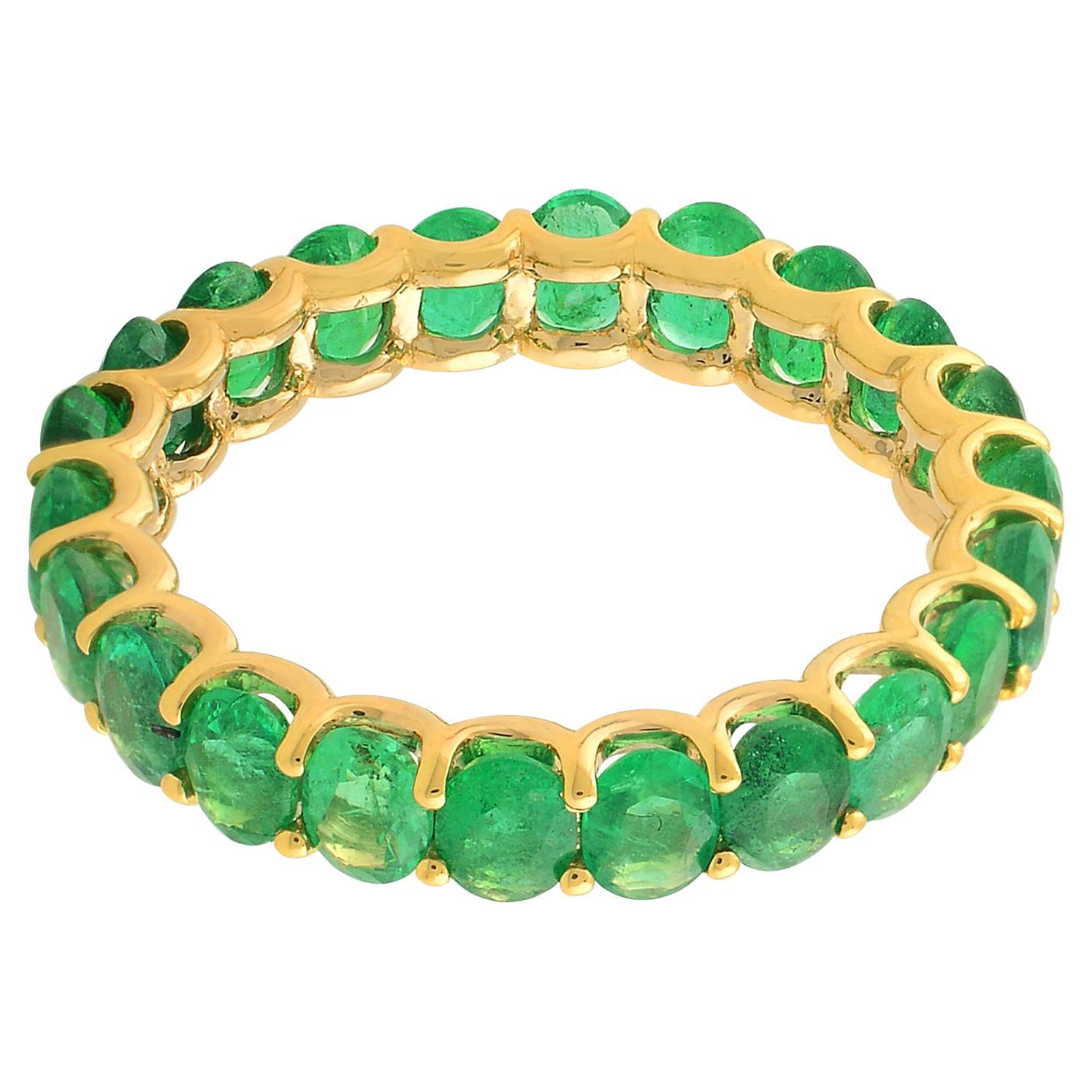 4,05 Karat Oval Smaragd Geburtsstein Eternity Band Ring 14 Karat Gelbgold