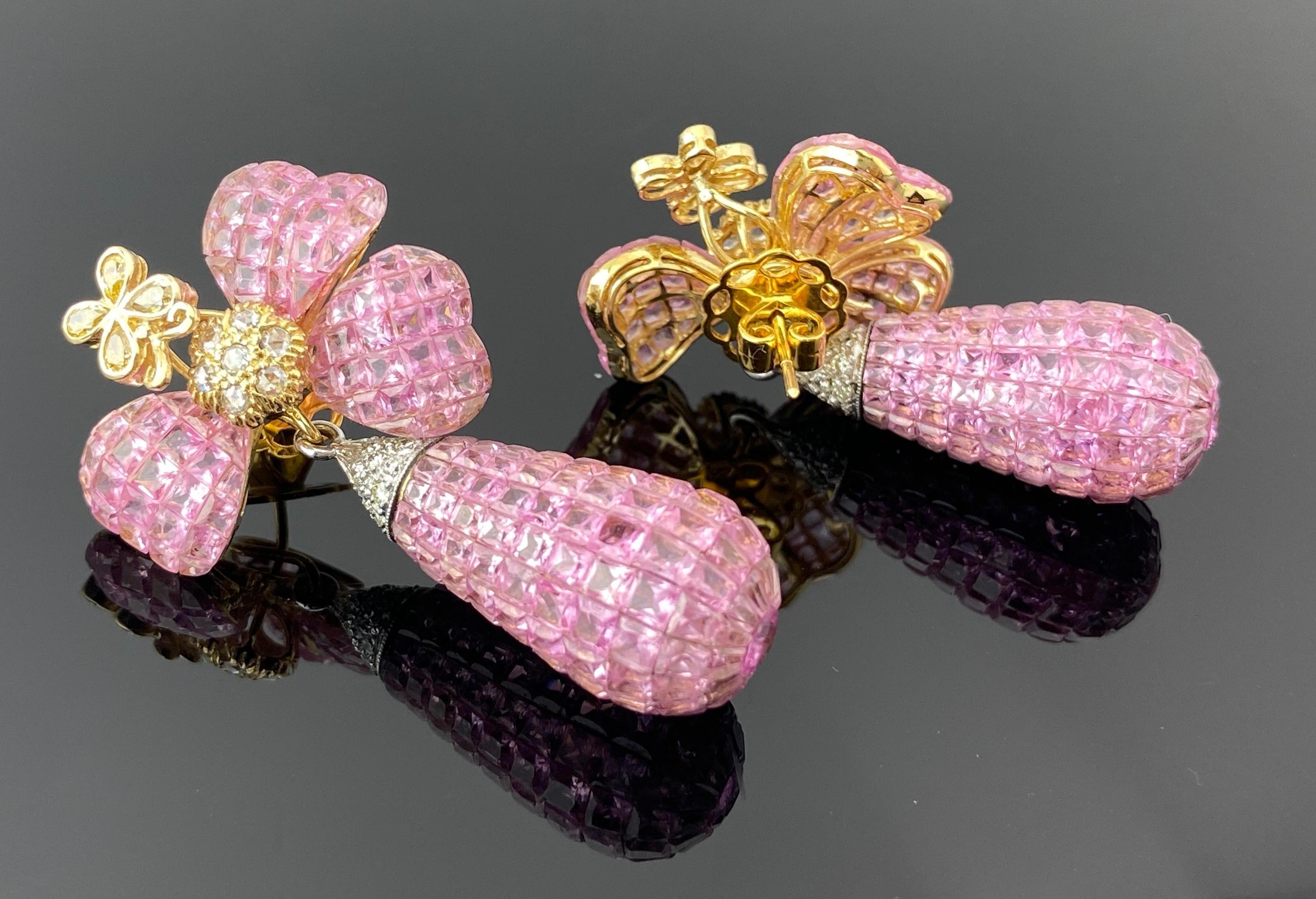 40.5 Carat Pink Sapphire and 1.1 Carat Diamond Drop Earrings In New Condition For Sale In Bangkok, Thailand