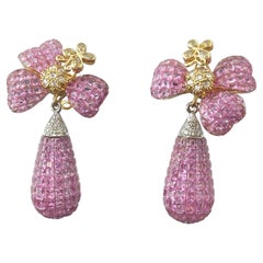 40.5 Carat Pink Sapphire and 1.1 Carat Diamond Drop Earrings