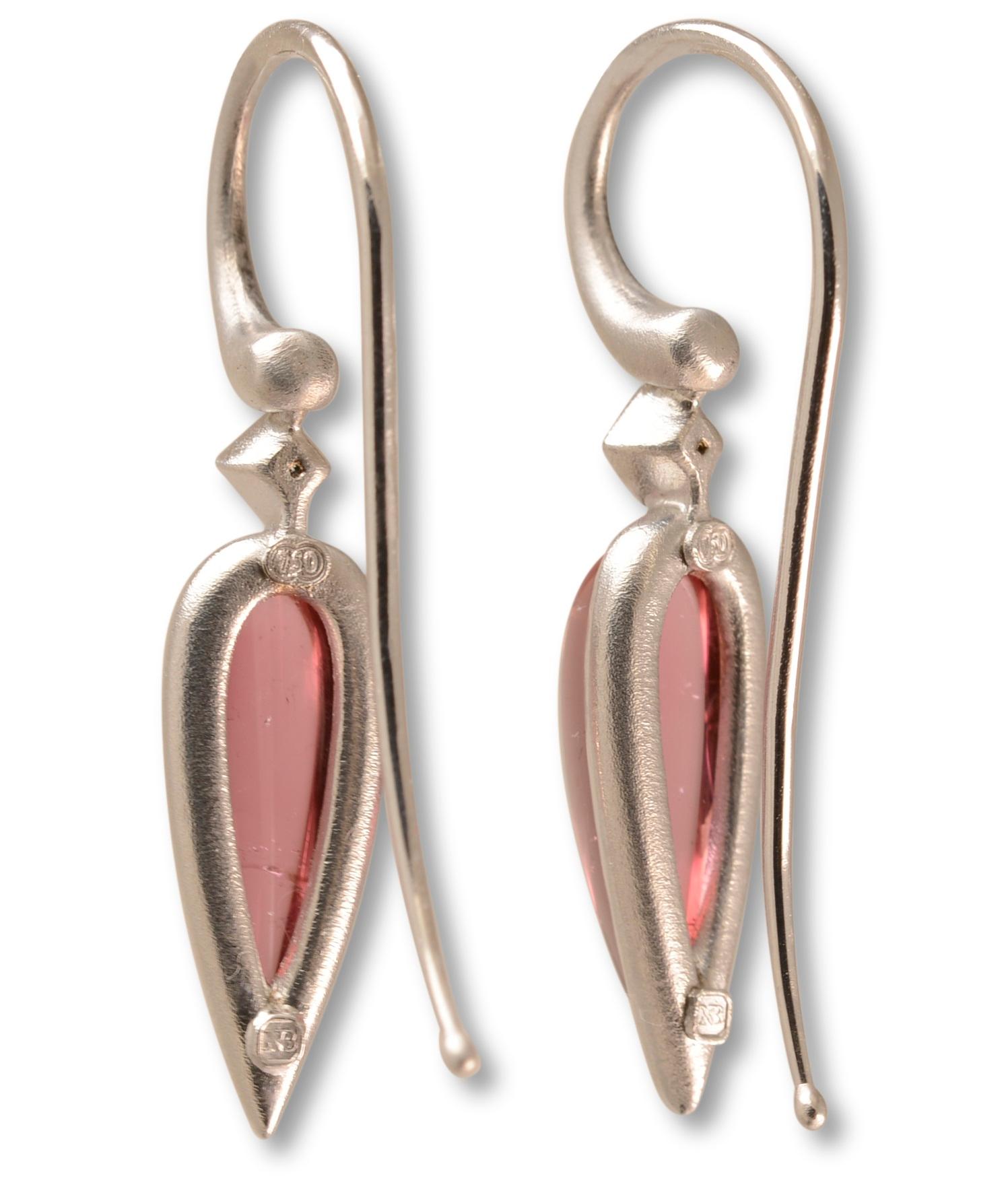 Pear Cut 4.05 Carat Pink Tourmaline and Diamond Drop Earrings in 18 Karat White Gold For Sale