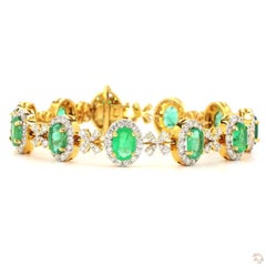 4.05 Carat Round Brilliant Cut Diamond Emerald Gold Bracelet
