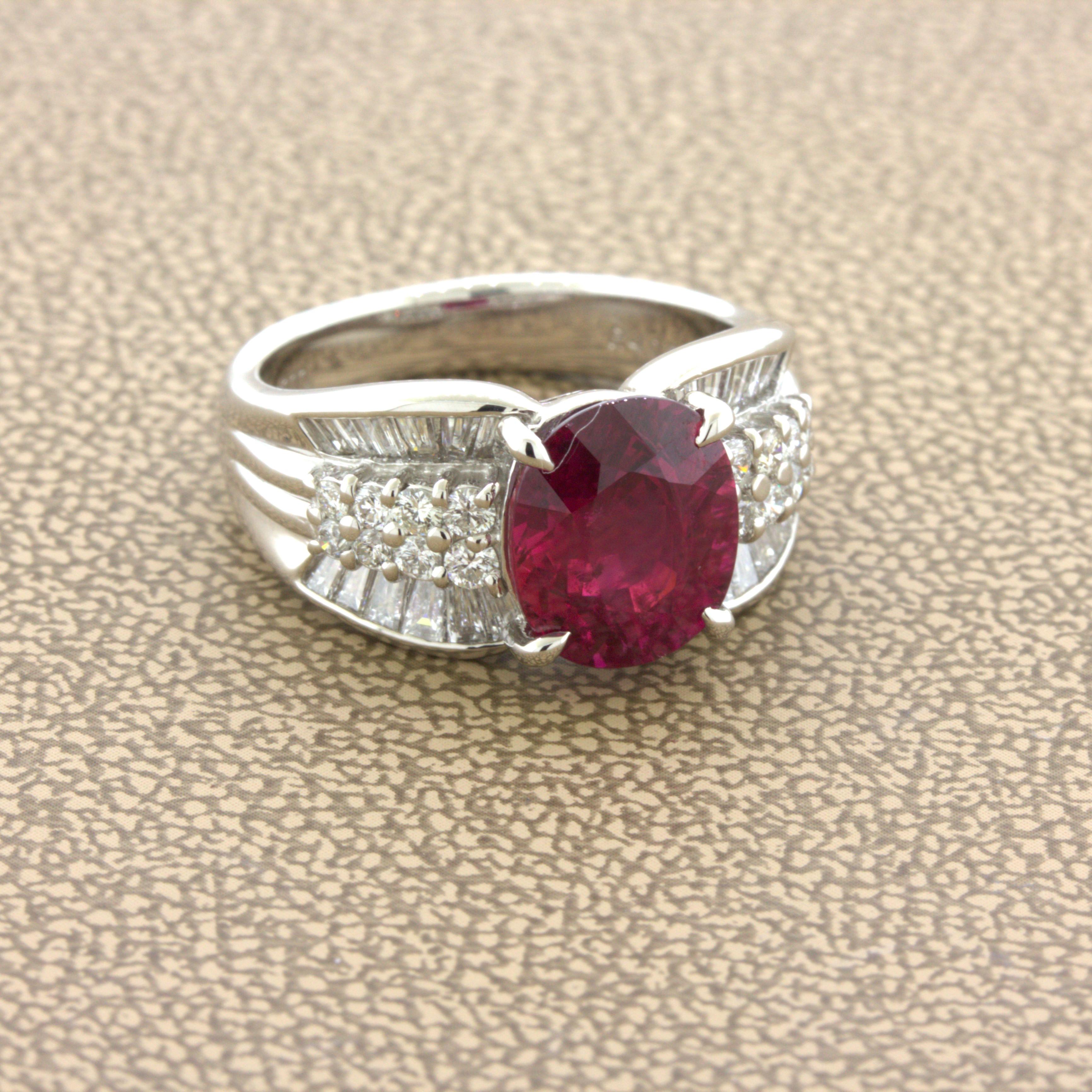 4.05 Carat Ruby Diamond Platinum Ring, GIA Certified In New Condition For Sale In Beverly Hills, CA