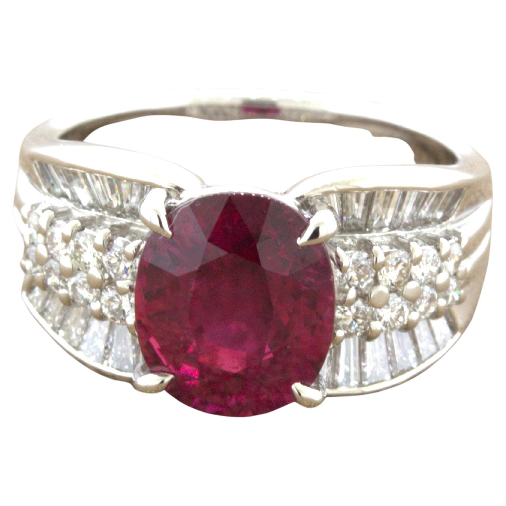 4.05 Carat Ruby Diamond Platinum Ring, GIA Certified For Sale