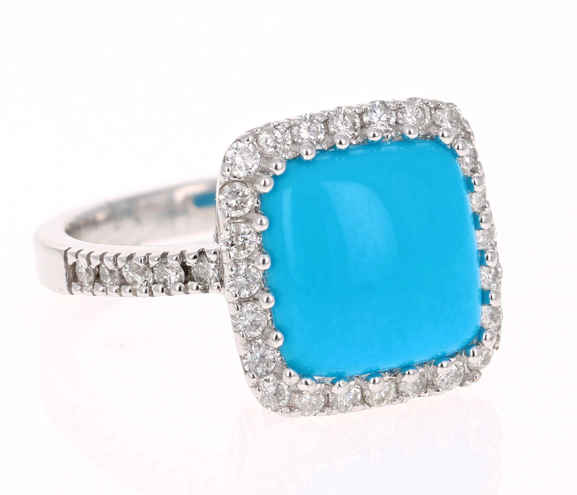 Modern 4.05 Carat Turquoise Diamond White Gold Cocktail Ring