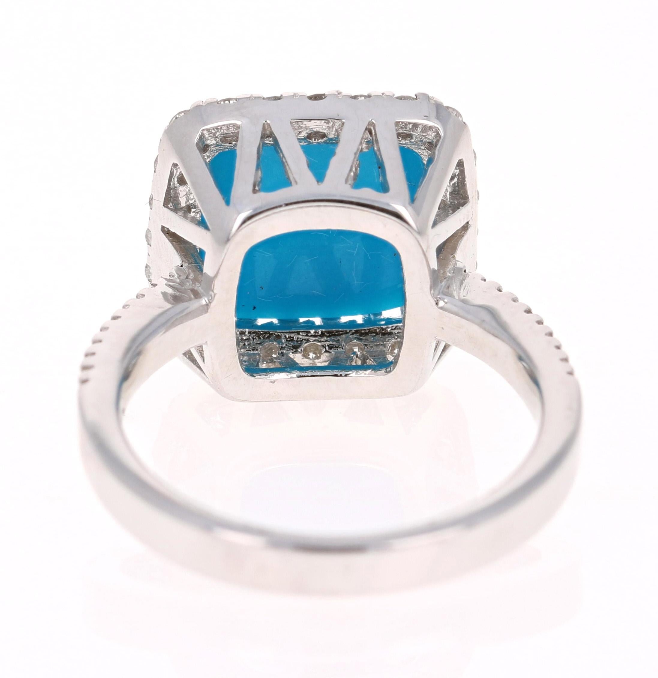 4.05 Carat Turquoise Diamond White Gold Cocktail Ring In New Condition In Los Angeles, CA