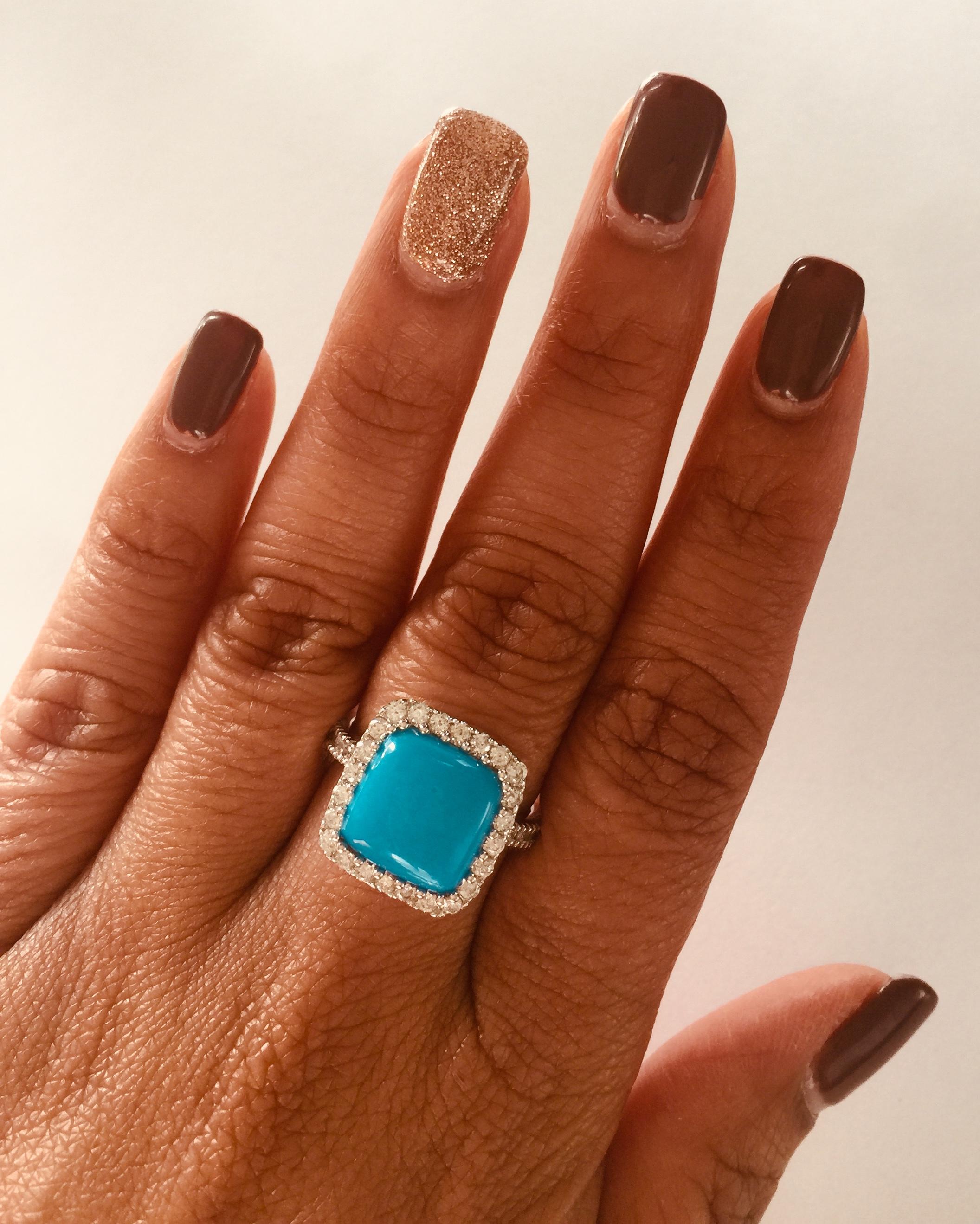 4.05 Carat Turquoise Diamond White Gold Cocktail Ring 1