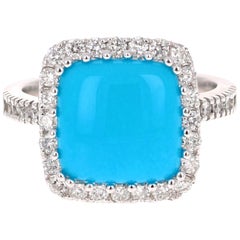 4.05 Carat Turquoise Diamond White Gold Cocktail Ring