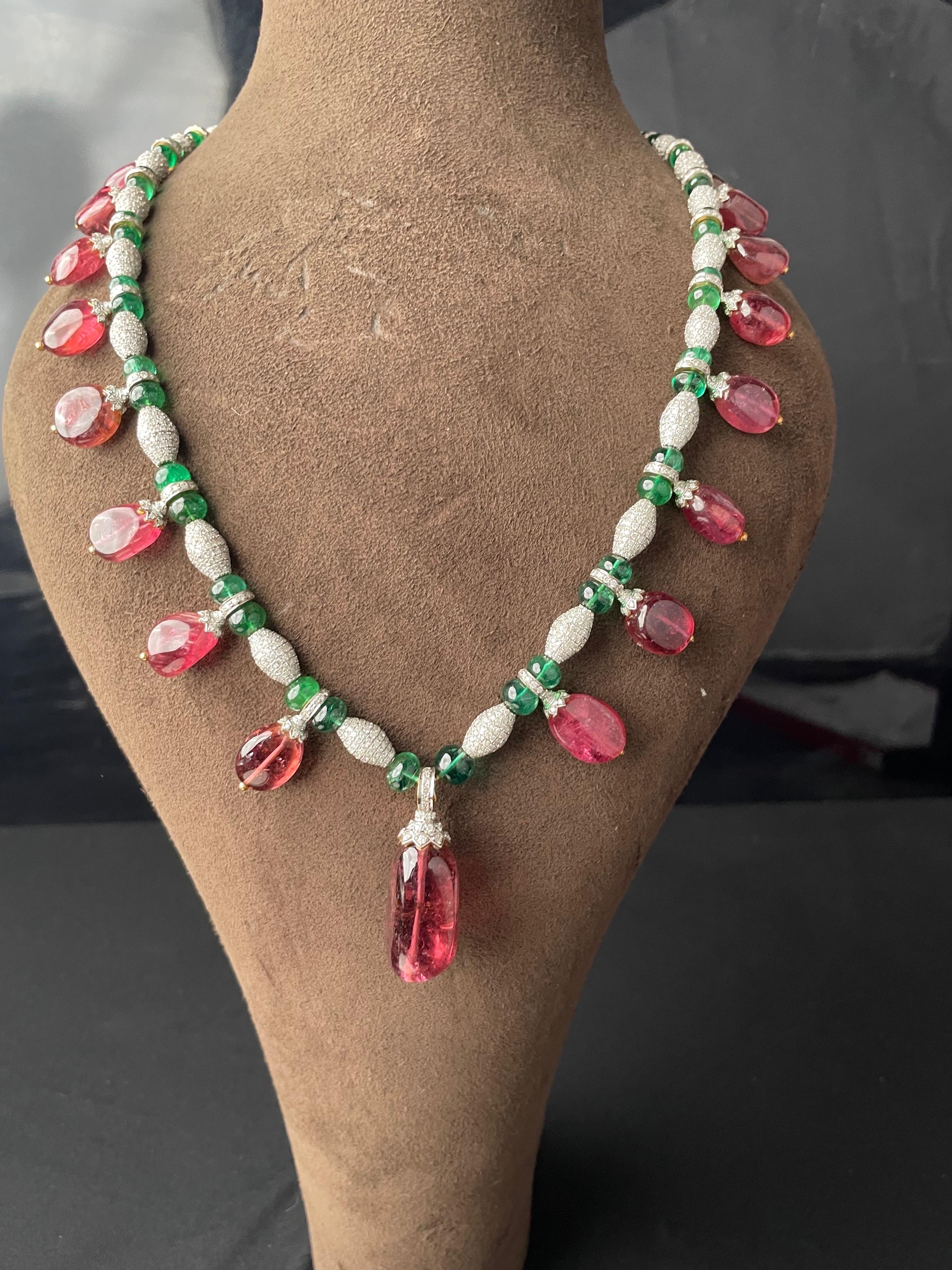 Collier Emeraude Tourmaline Diamant 405 carats en or 14k en vente 6