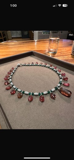 405carats Gold Emerald tourmaline Diamond AND 633 carat emerald diamond necklace