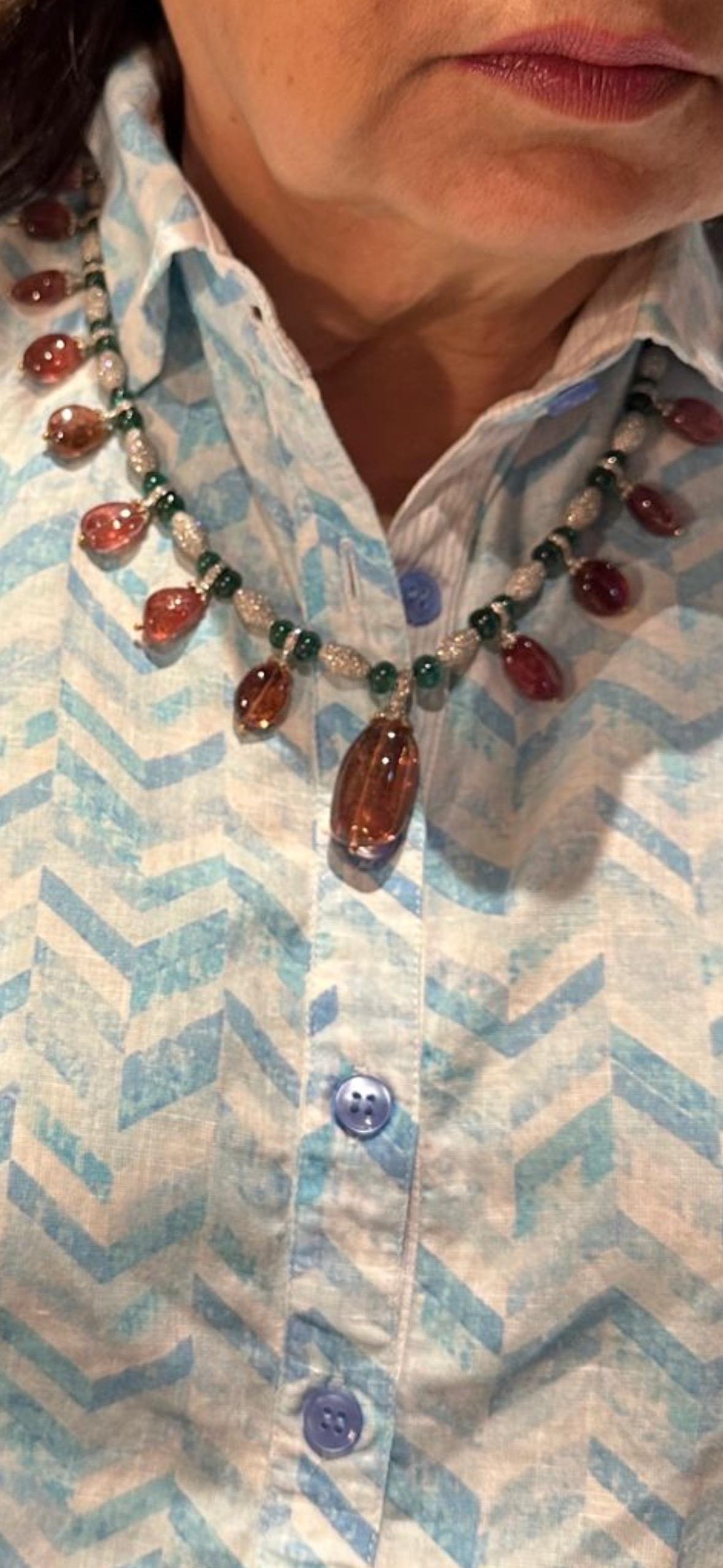 Collier Emeraude Tourmaline Diamant 405 carats en or 14k en vente 1