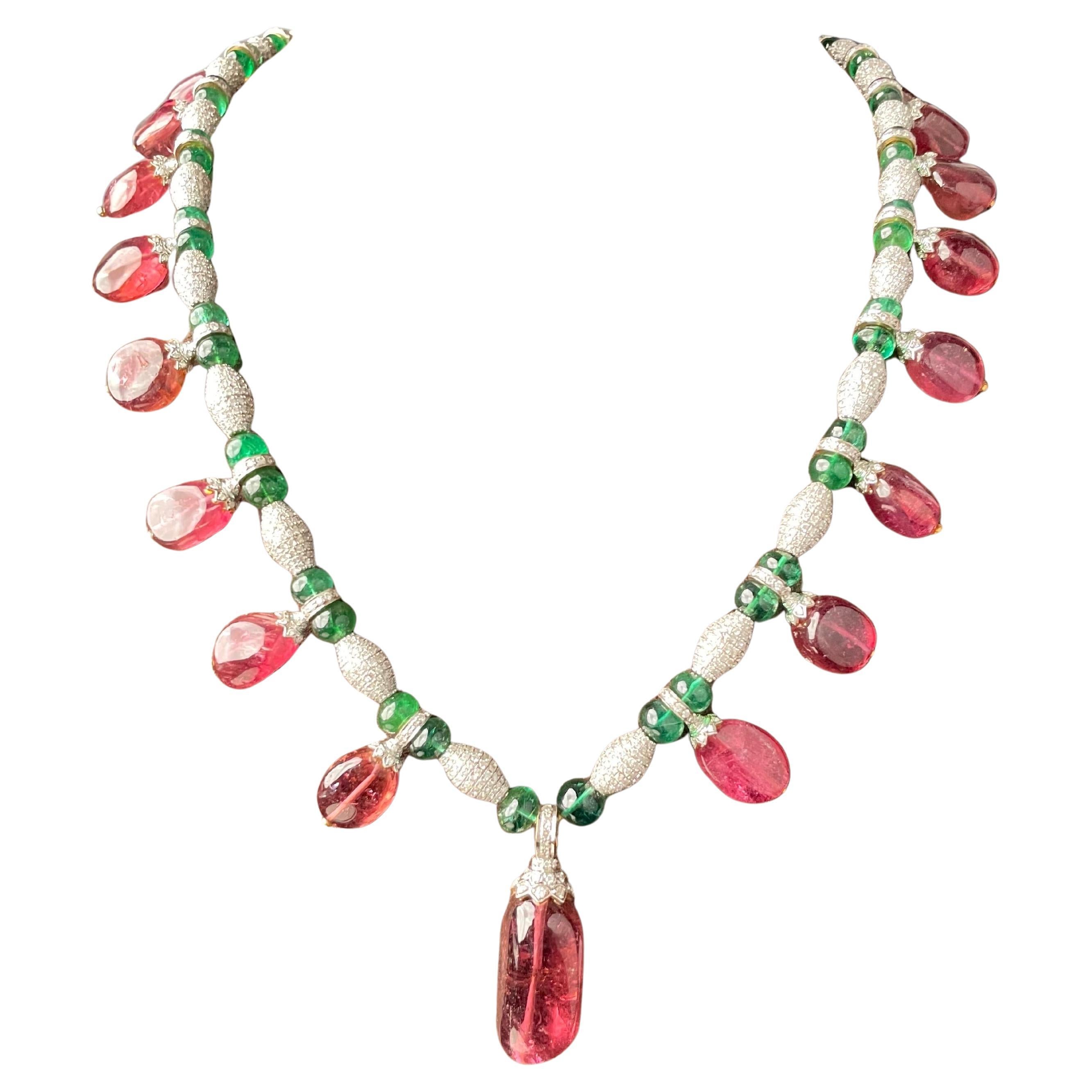 Collier Emeraude Tourmaline Diamant 405 carats en or 14k en vente