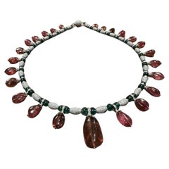 405 carats 14k Gold Emerald tourmaline Diamond Necklace