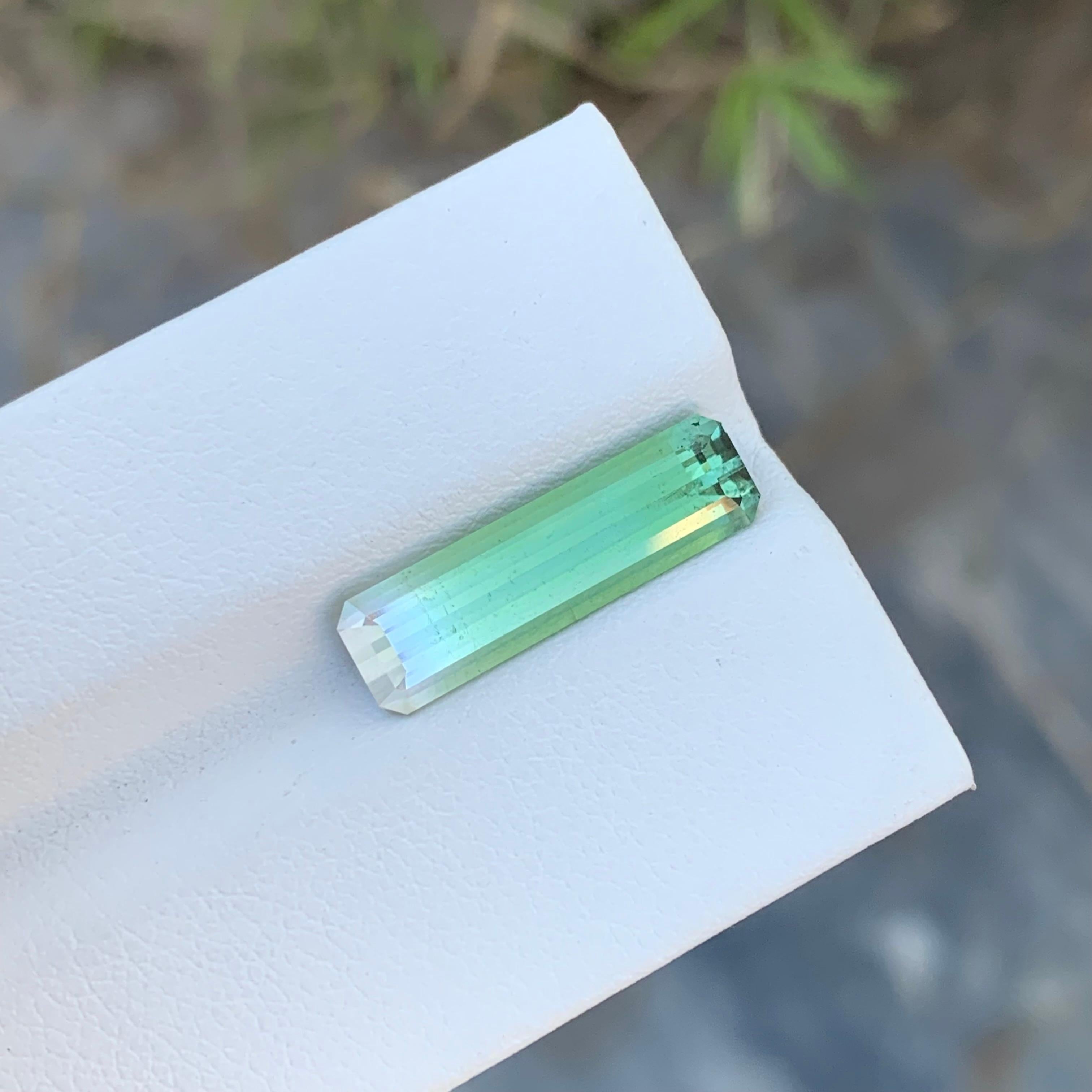 Arts and Crafts 4.05 Carats Natural Loose Long Emerald Shape Bi colour Tourmaline Gem For Ring  For Sale