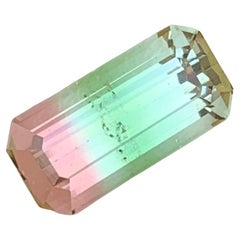Used 4.05 Carats Natural Tri Colour Tourmaline Emerald Shape Gem For Jewellery Making