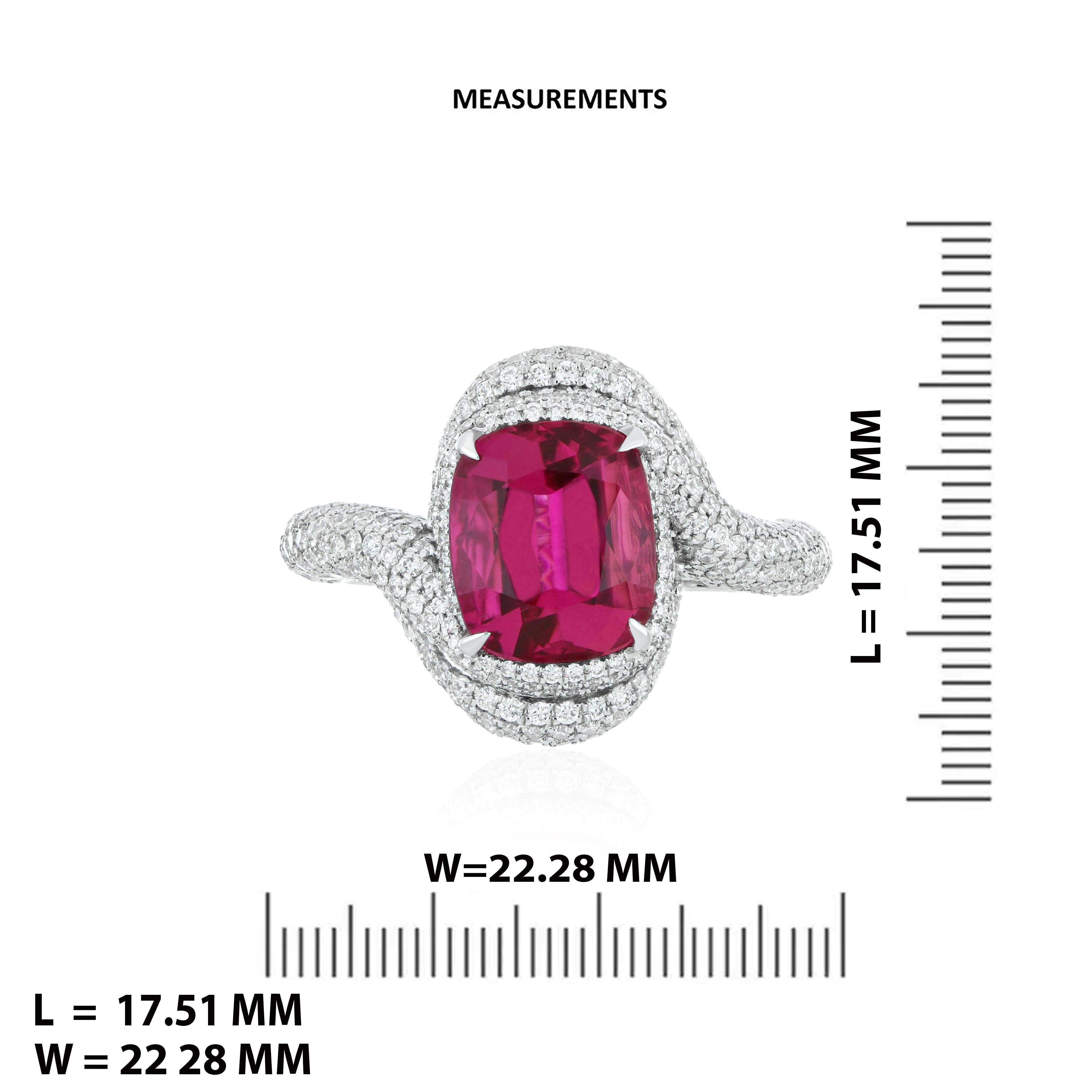 Women's 4.05 Carats Rubellite and Diamond Studded Ring in 18K White Gold Ring For Sale