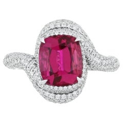 4.05 Carats Rubellite and Diamond Studded Ring in 18K White Gold Ring