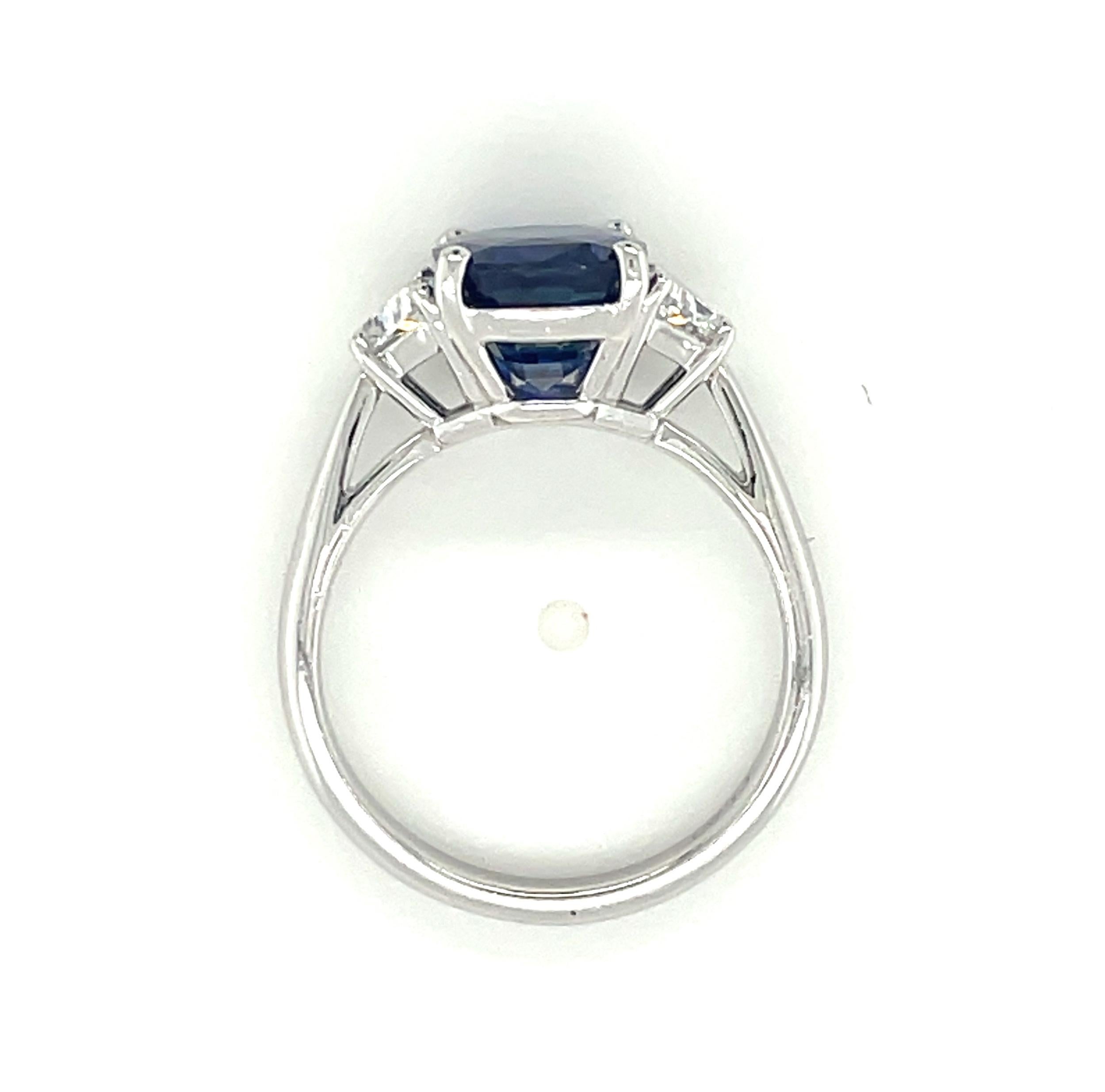 4.05 ct. Unheated Blue Sapphire GIA, Diamond, Platinum 3-Stone Engagement Ring  3