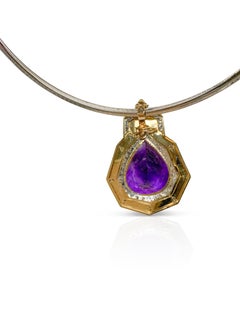 40.50 Carat Amethyst Necklace with 1.50 Carat Diamond on Snake Chain