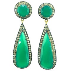 40.50 Carat Onyx, 3.10 Carat Diamond Earring in Silver, 14 Karat Gold