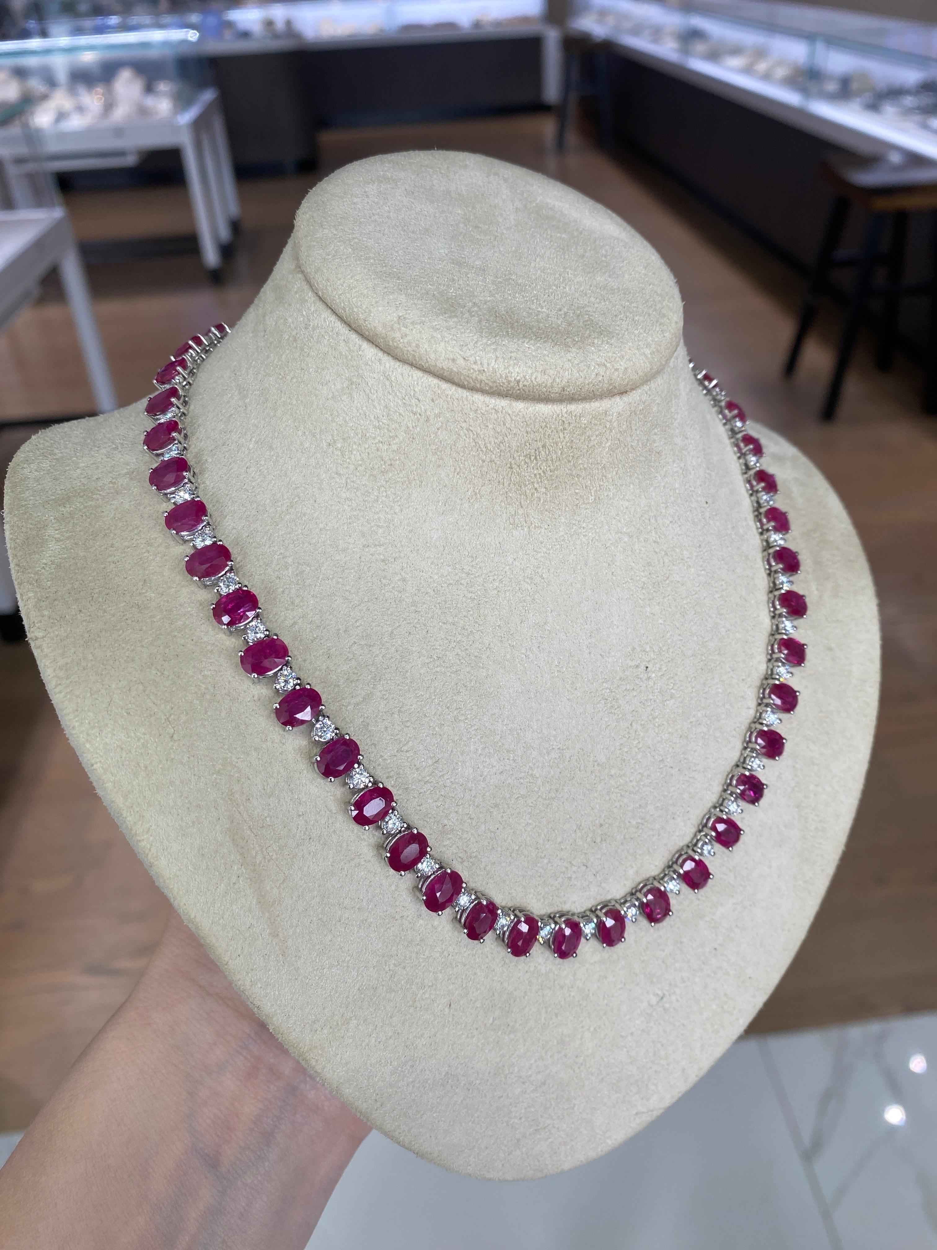 40.50ctw Natural Oval Cut Ruby & 5.20ctw Round Diamond Cocktail Necklace 6