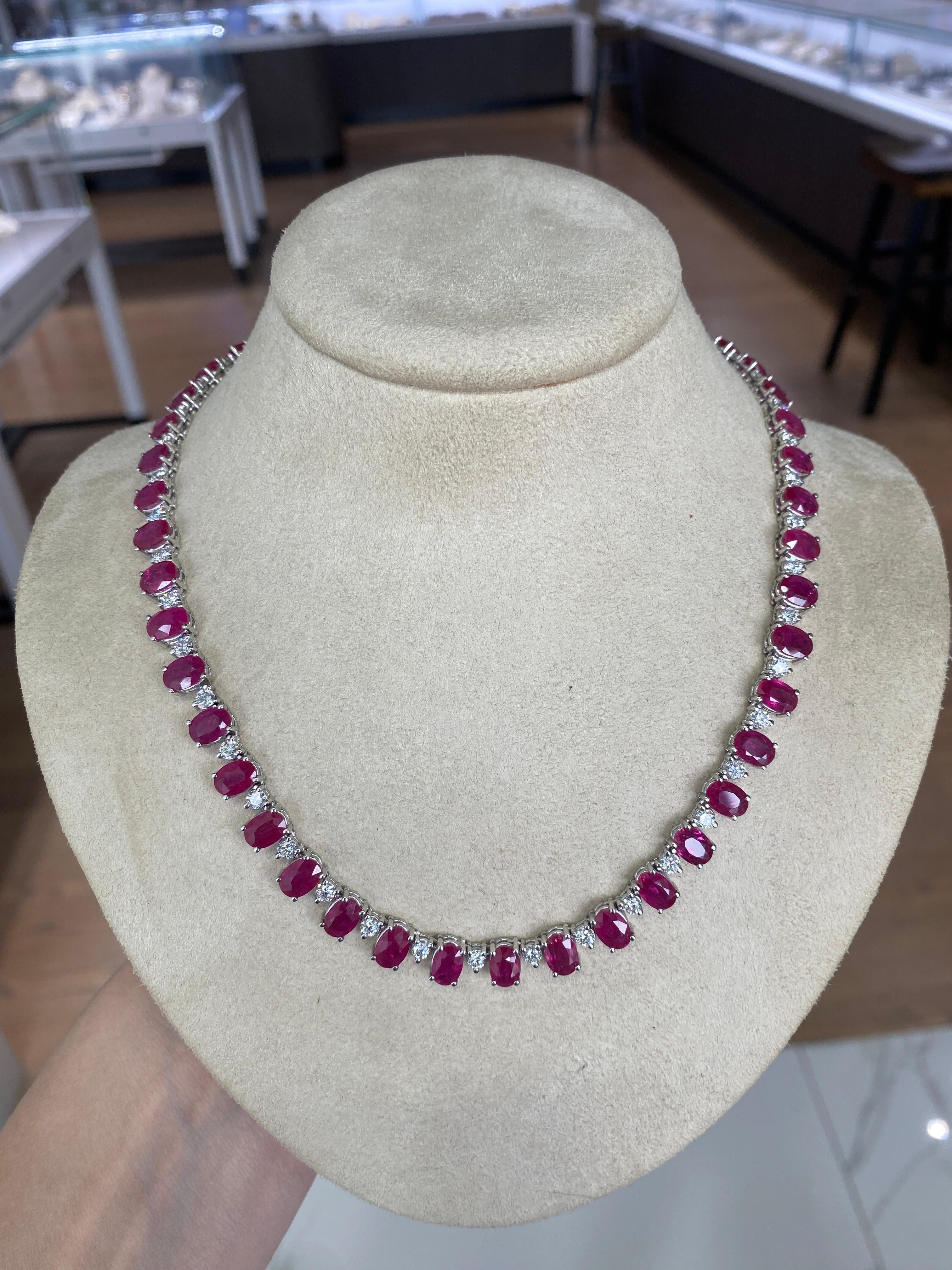 40.50ctw Natural Oval Cut Ruby & 5.20ctw Round Diamond Cocktail Necklace 7