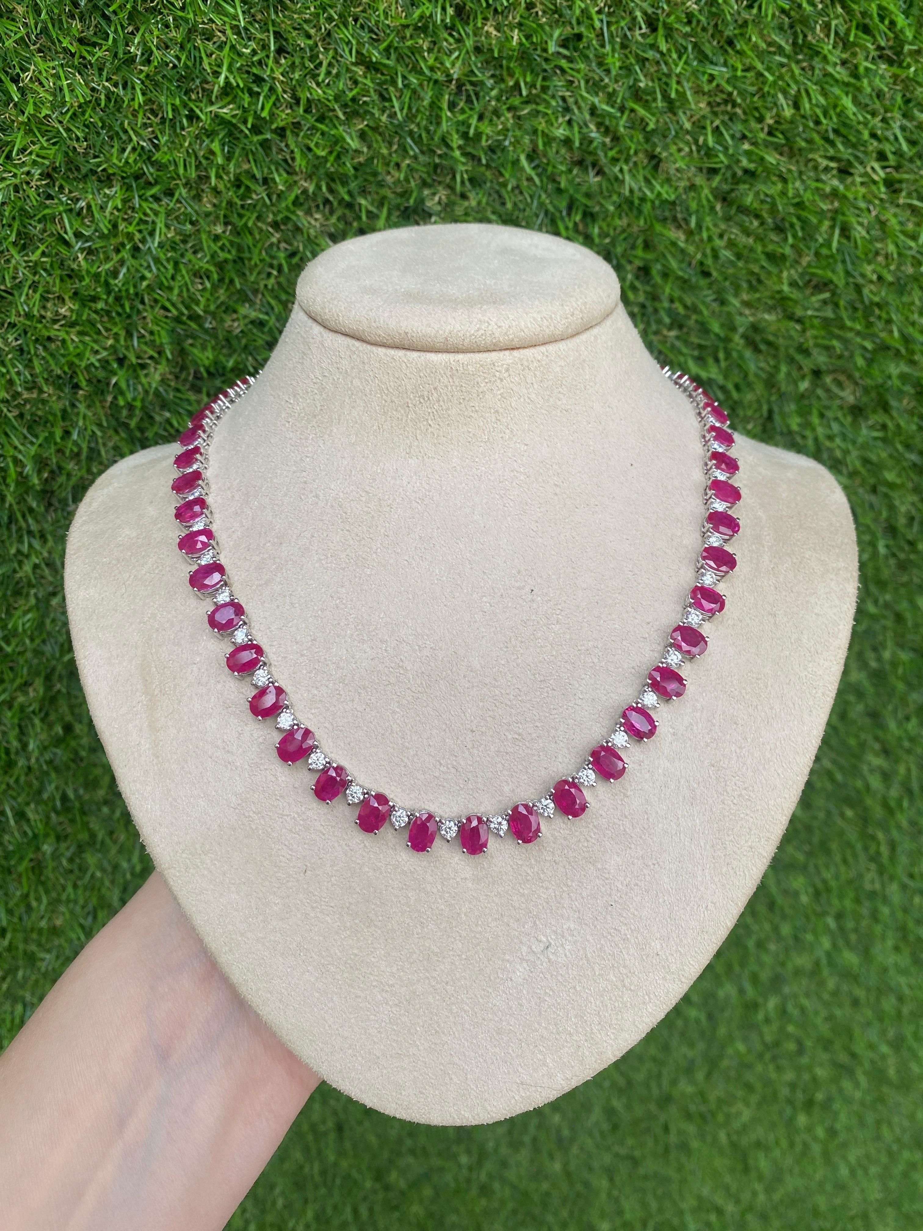 40.50ctw Natural Oval Cut Ruby & 5.20ctw Round Diamond Cocktail Necklace 8