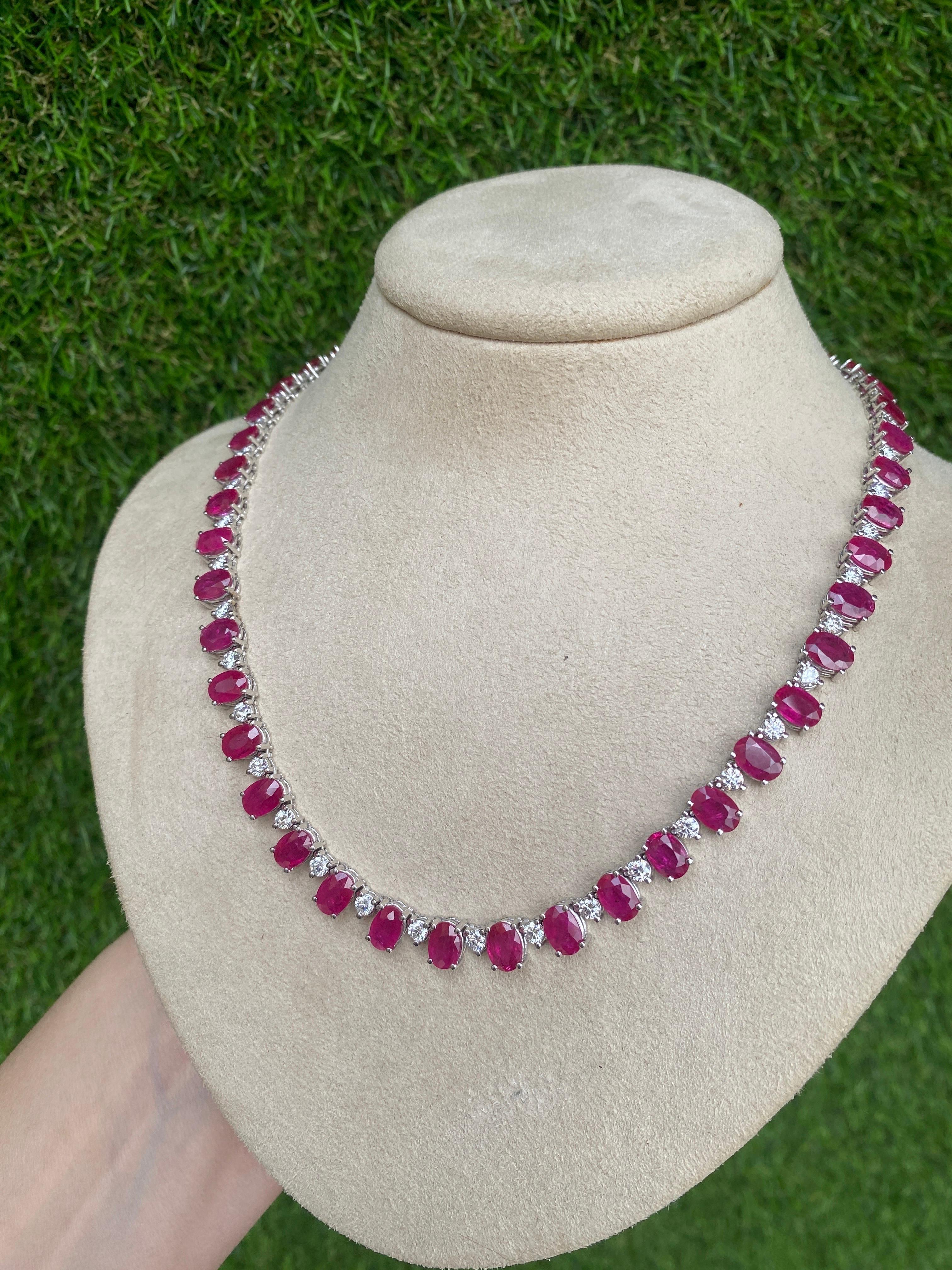 40.50ctw Natural Oval Cut Ruby & 5.20ctw Round Diamond Cocktail Necklace 9
