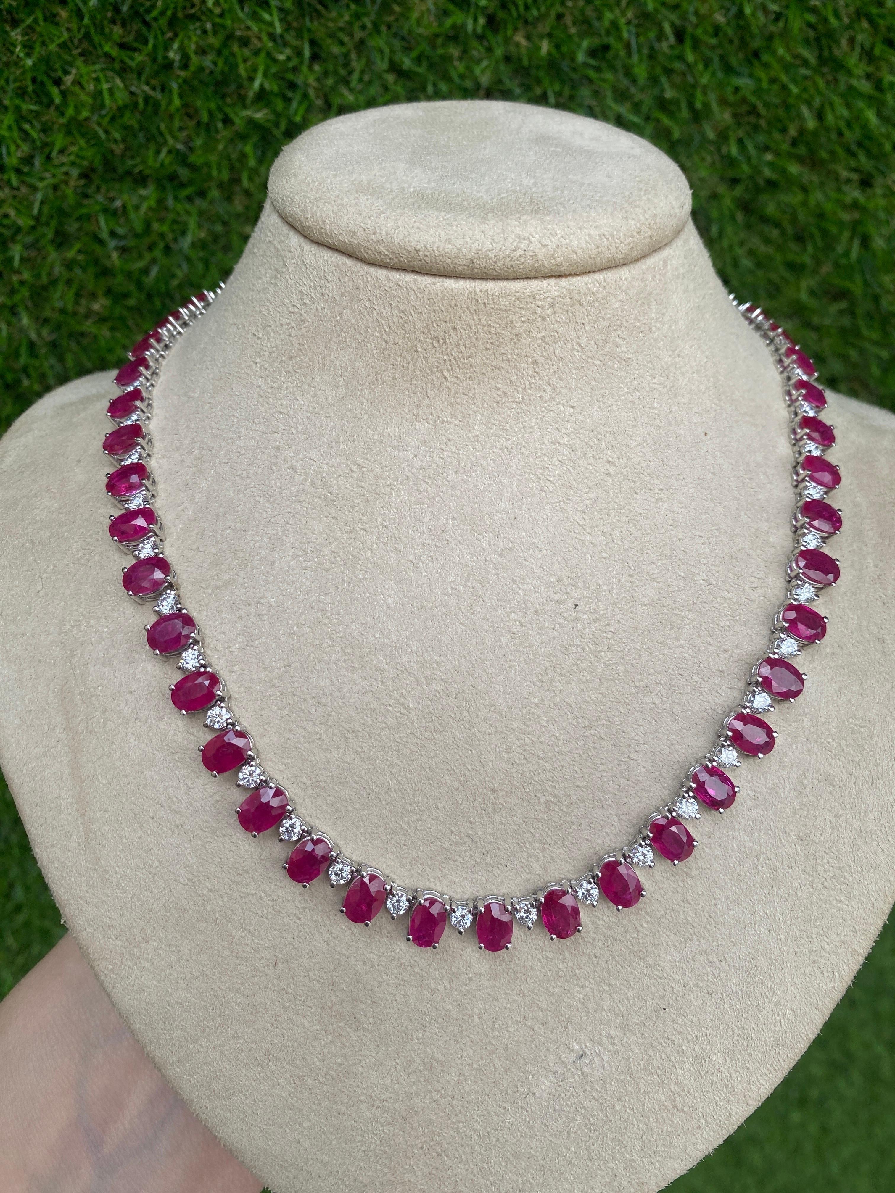 40.50ctw Natural Oval Cut Ruby & 5.20ctw Round Diamond Cocktail Necklace 1