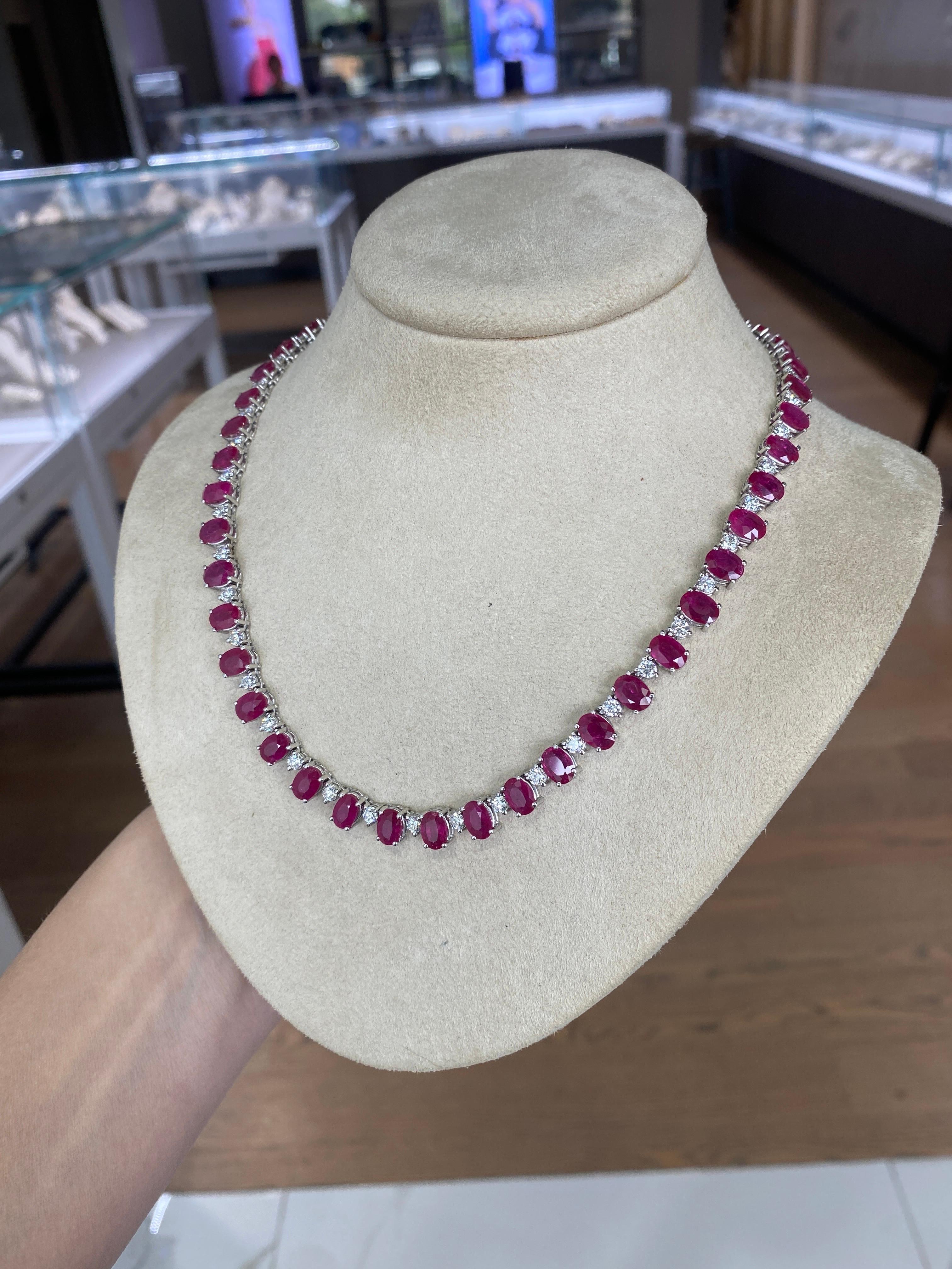 40.50ctw Natural Oval Cut Ruby & 5.20ctw Round Diamond Cocktail Necklace 2