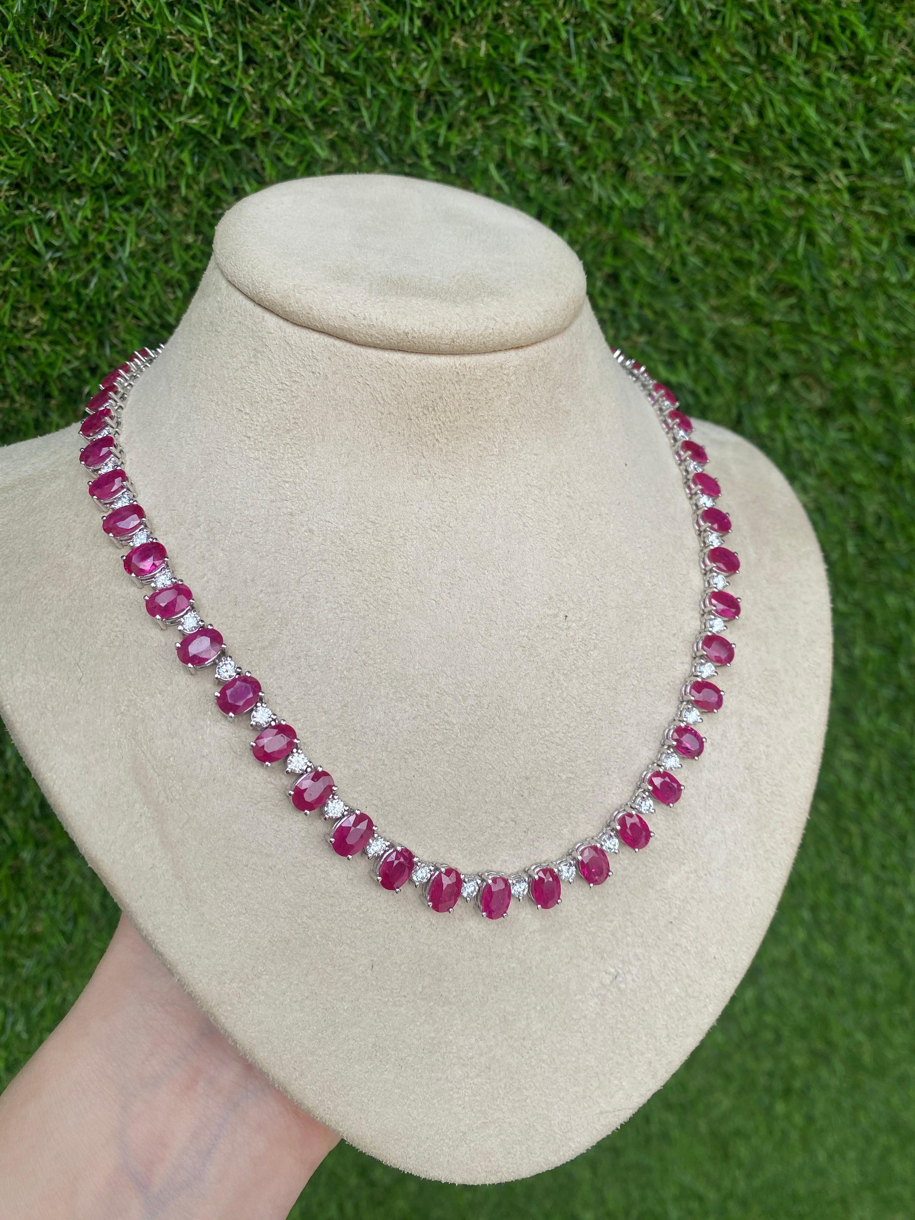 40.50ctw Natural Oval Cut Ruby & 5.20ctw Round Diamond Cocktail Necklace 3