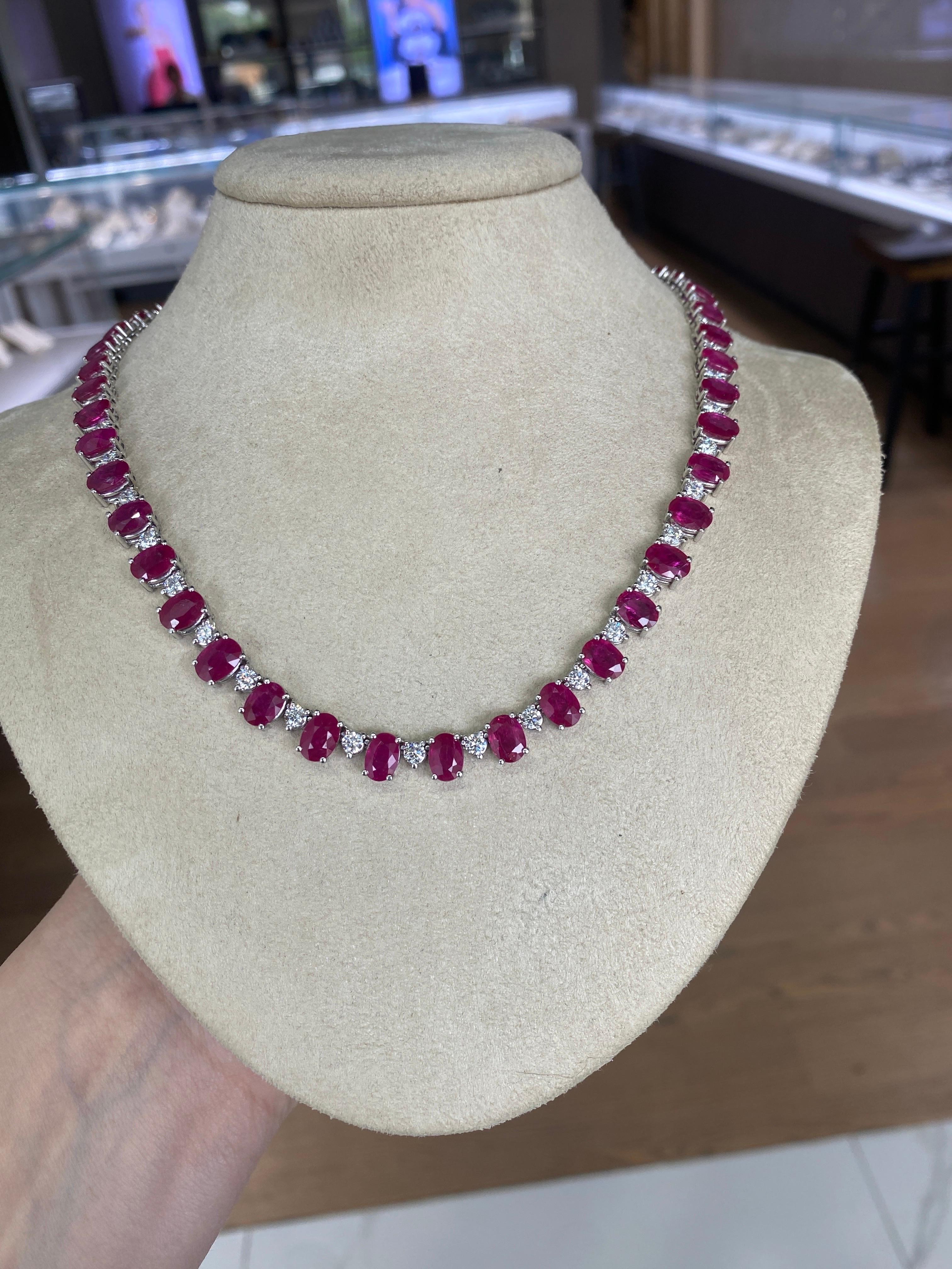 40.50ctw Natural Oval Cut Ruby & 5.20ctw Round Diamond Cocktail Necklace 4