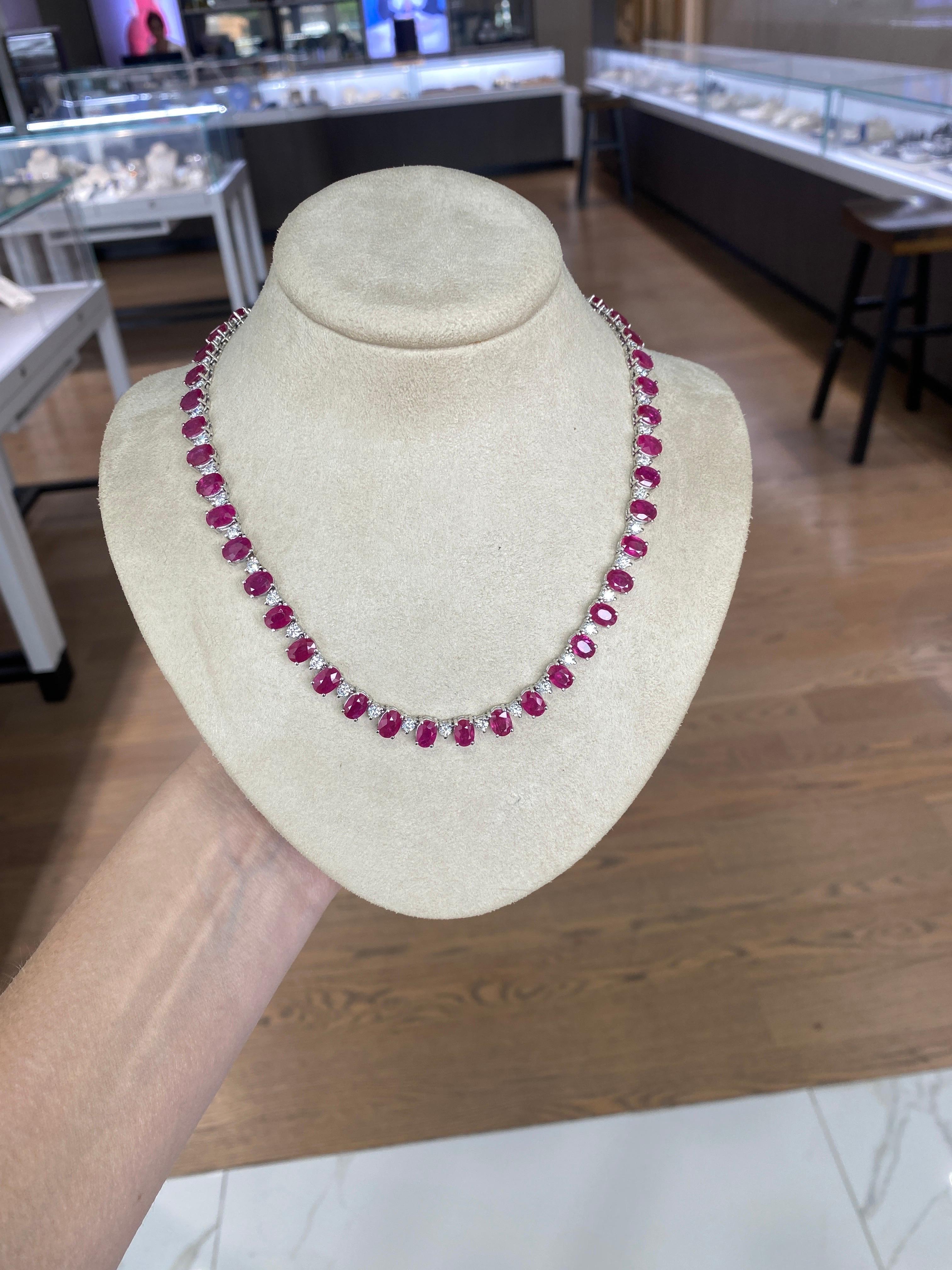 40.50ctw Natural Oval Cut Ruby & 5.20ctw Round Diamond Cocktail Necklace 5