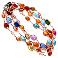 40.56ct multi-colored natural emerald ruby sapphires tanzanite necklace 14kt