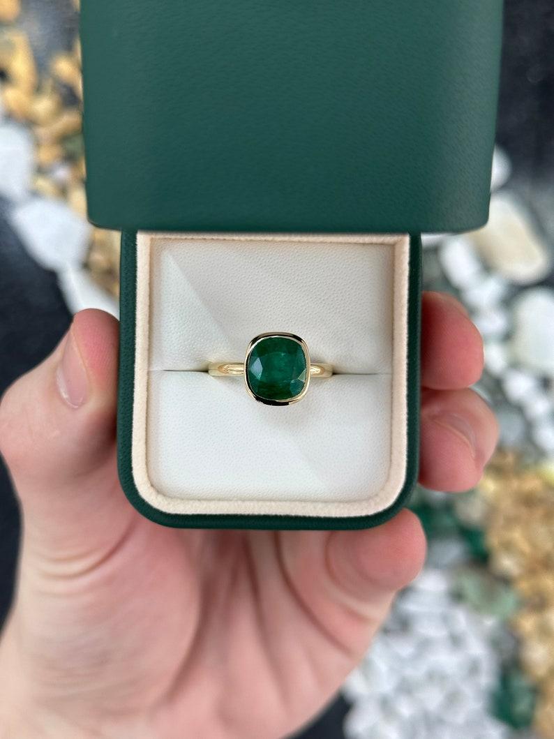 Contemporary 4.05ct AAA Forest Green Emerald Solitaire Engagement Ring  14K Gold