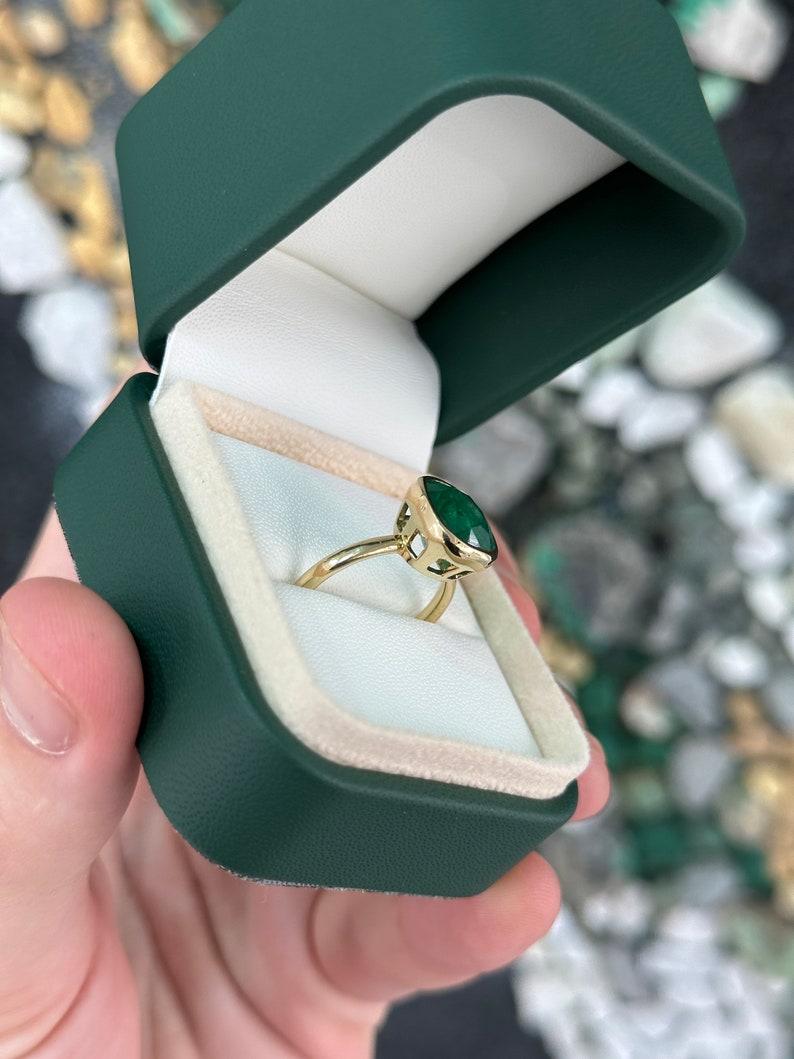 Cushion Cut 4.05ct AAA Forest Green Emerald Solitaire Engagement Ring  14K Gold