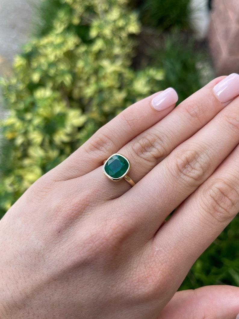 4.05ct AAA Forest Green Emerald Solitaire Engagement Ring  14K Gold 1